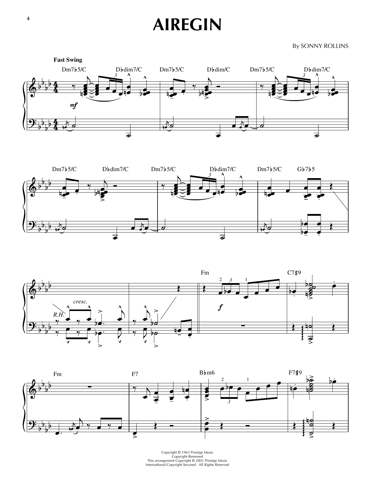 John Coltrane Airegin (arr. Brent Edstrom) [Jazz version] Sheet Music Notes & Chords for Piano Solo - Download or Print PDF