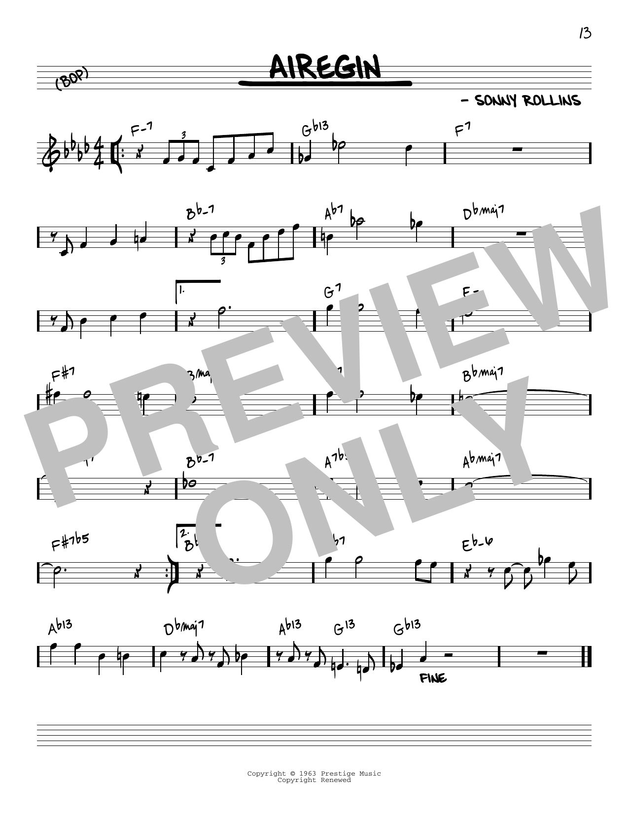 John Coltrane Airegin [Reharmonized version] (arr. Jack Grassel) Sheet Music Notes & Chords for Real Book – Melody & Chords - Download or Print PDF