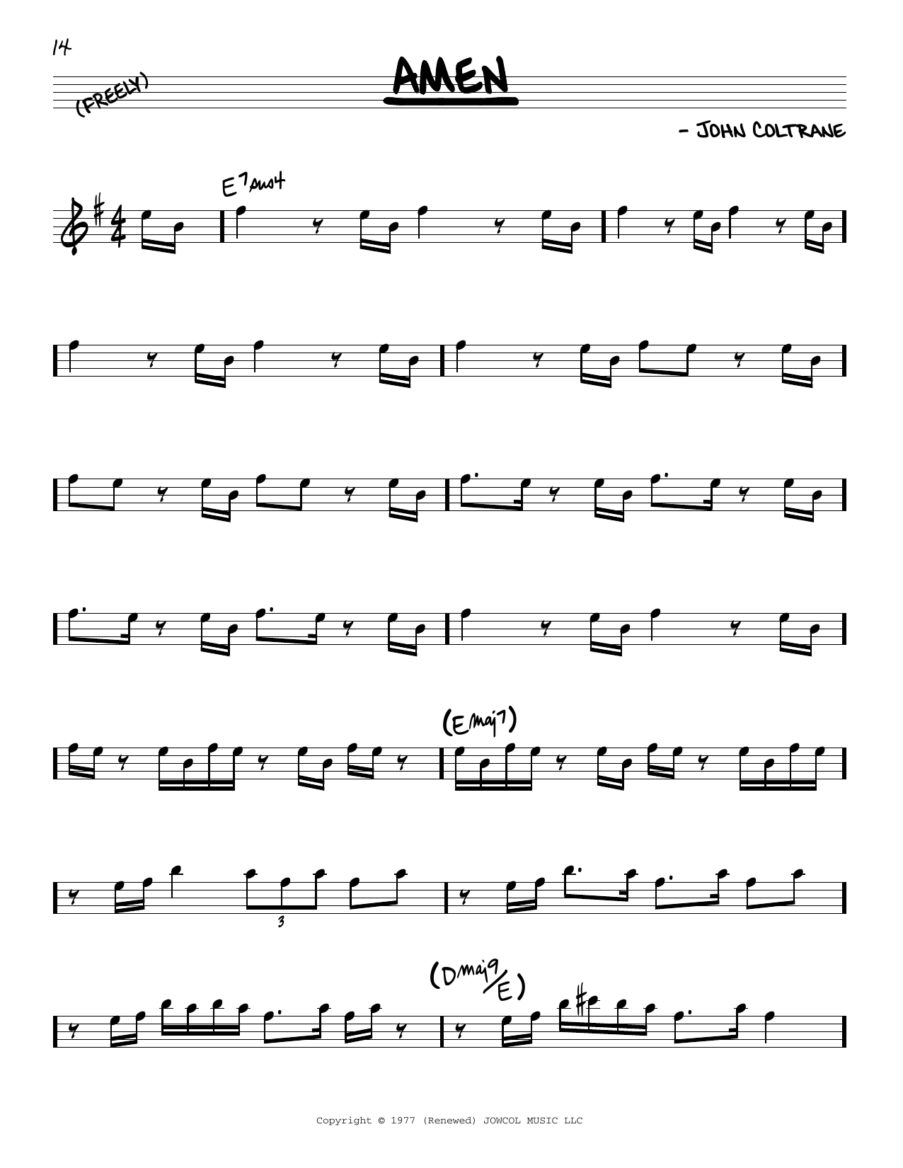 John Coltrane Amen Sheet Music Notes & Chords for Real Book – Melody & Chords - Download or Print PDF