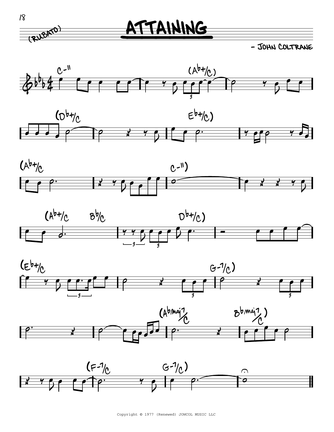 John Coltrane Attaining Sheet Music Notes & Chords for Real Book – Melody & Chords - Download or Print PDF