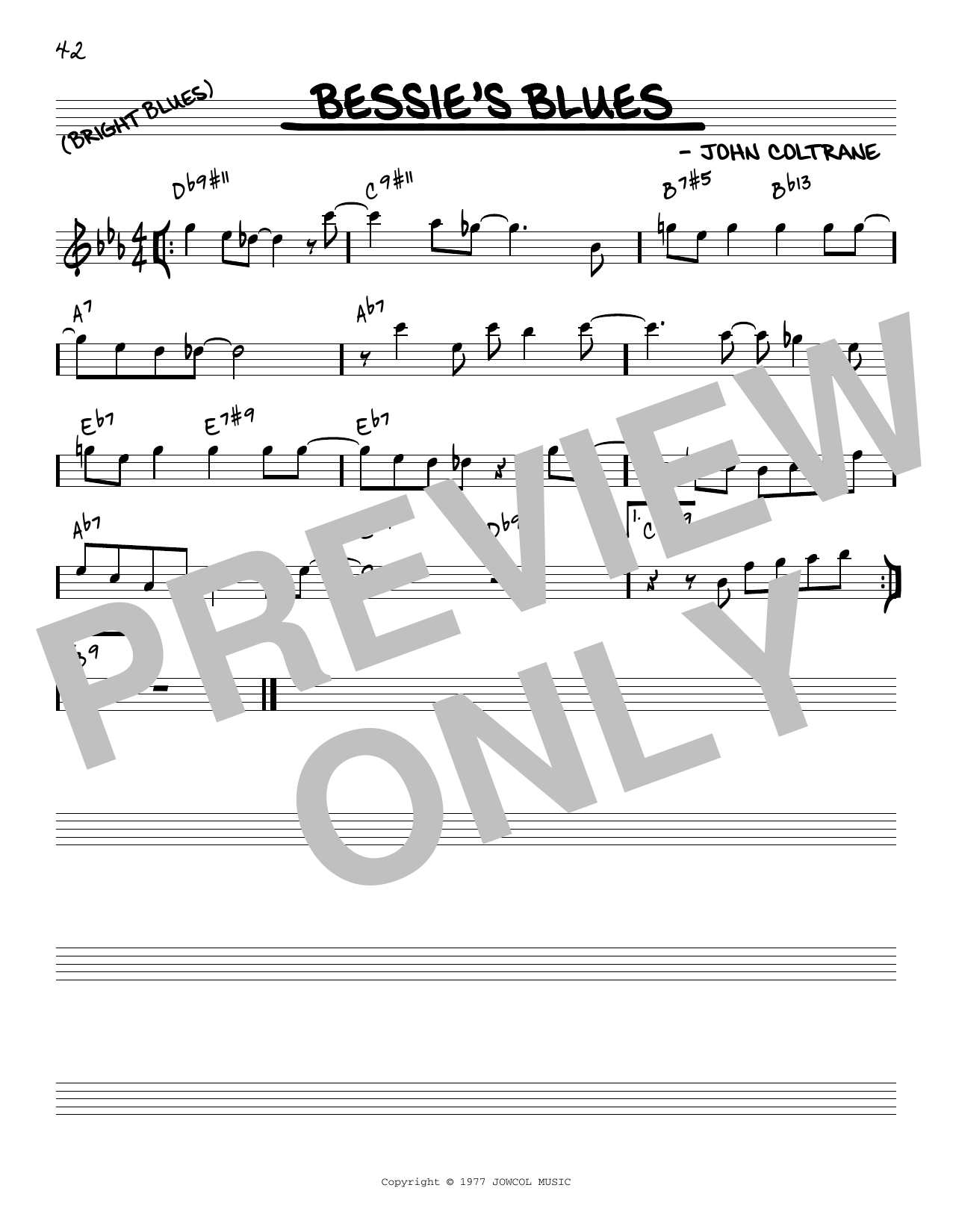 John Coltrane Bessie's Blues [Reharmonized version] (arr. Jack Grassel) Sheet Music Notes & Chords for Real Book – Melody & Chords - Download or Print PDF