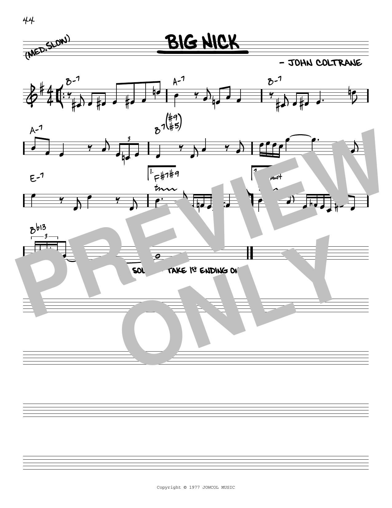 John Coltrane Big Nick [Reharmonized version] (arr. Jack Grassel) Sheet Music Notes & Chords for Real Book – Melody & Chords - Download or Print PDF
