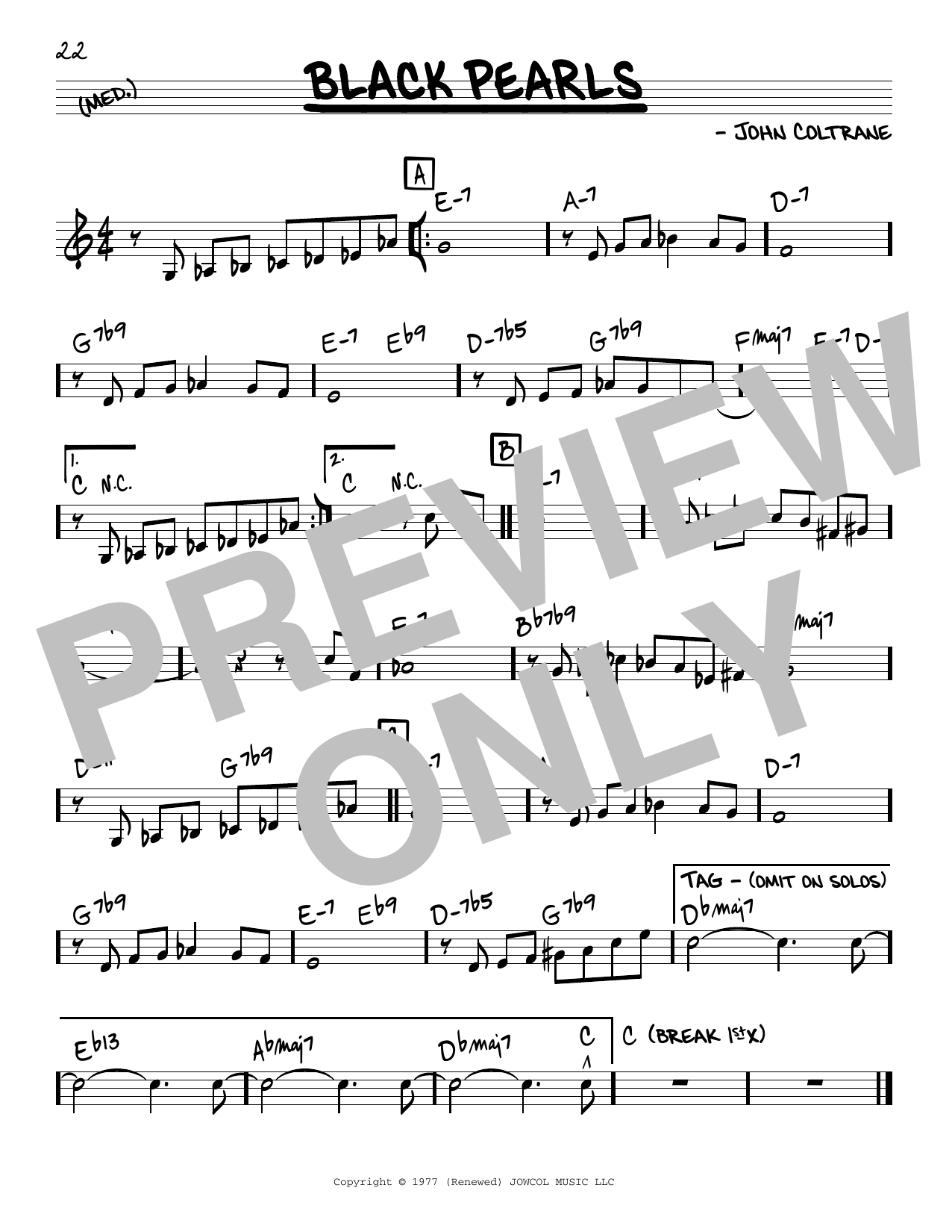 John Coltrane Black Pearls Sheet Music Notes & Chords for Real Book – Melody & Chords - Download or Print PDF