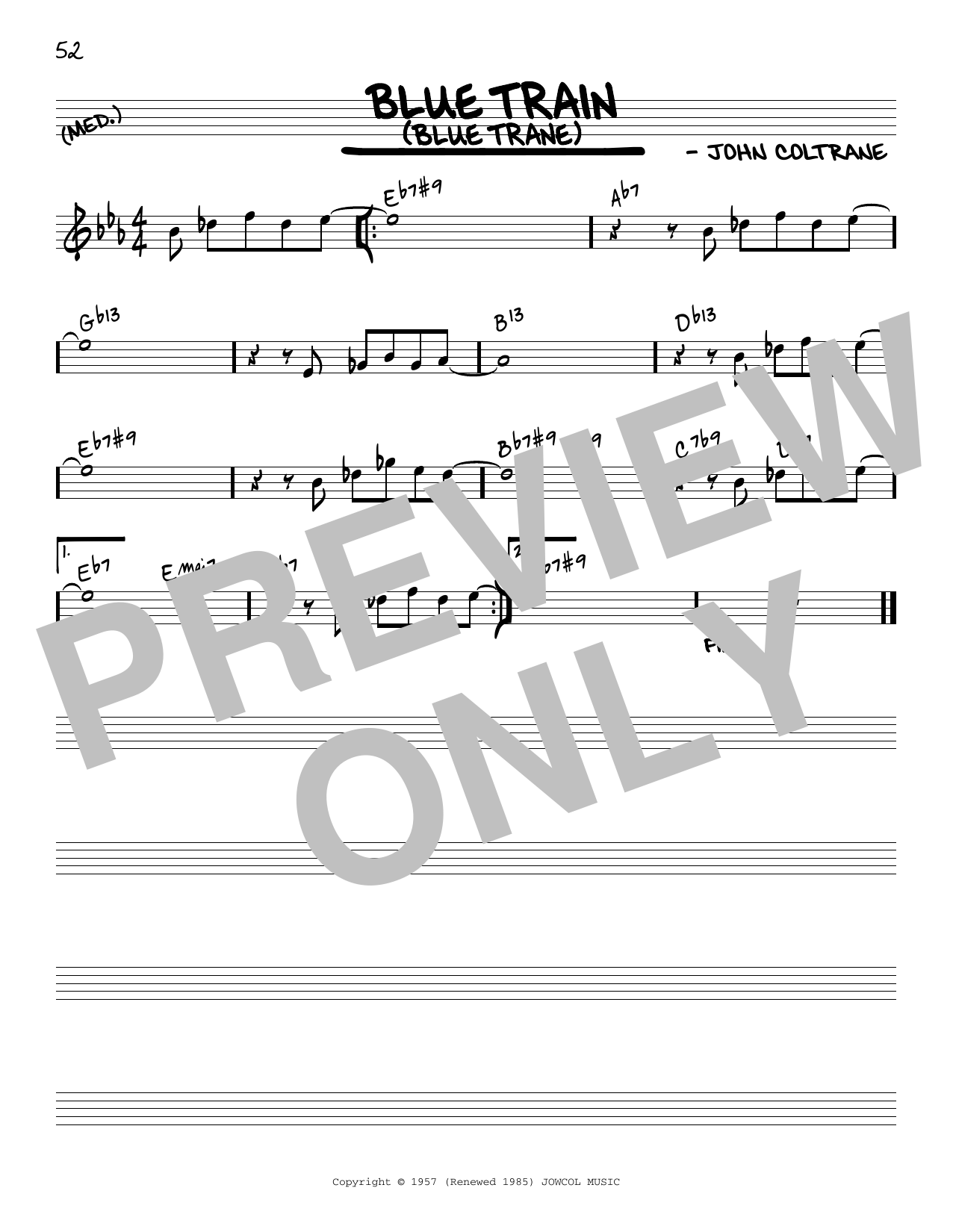 John Coltrane Blue Train (Blue Trane) [Reharmonized version] (arr. Jack Grassel) Sheet Music Notes & Chords for Real Book – Melody & Chords - Download or Print PDF