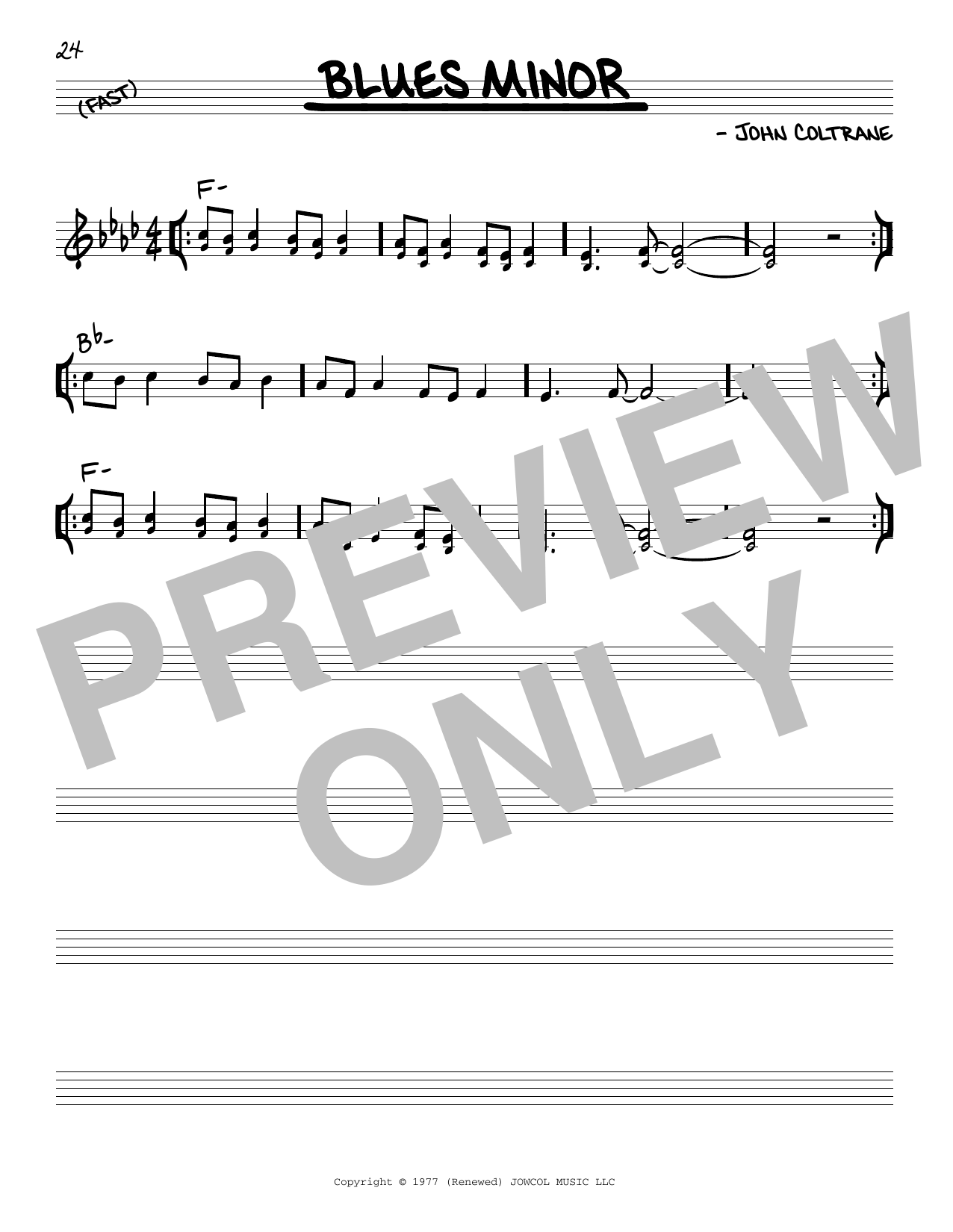 John Coltrane Blues Minor Sheet Music Notes & Chords for Real Book – Melody & Chords - Download or Print PDF