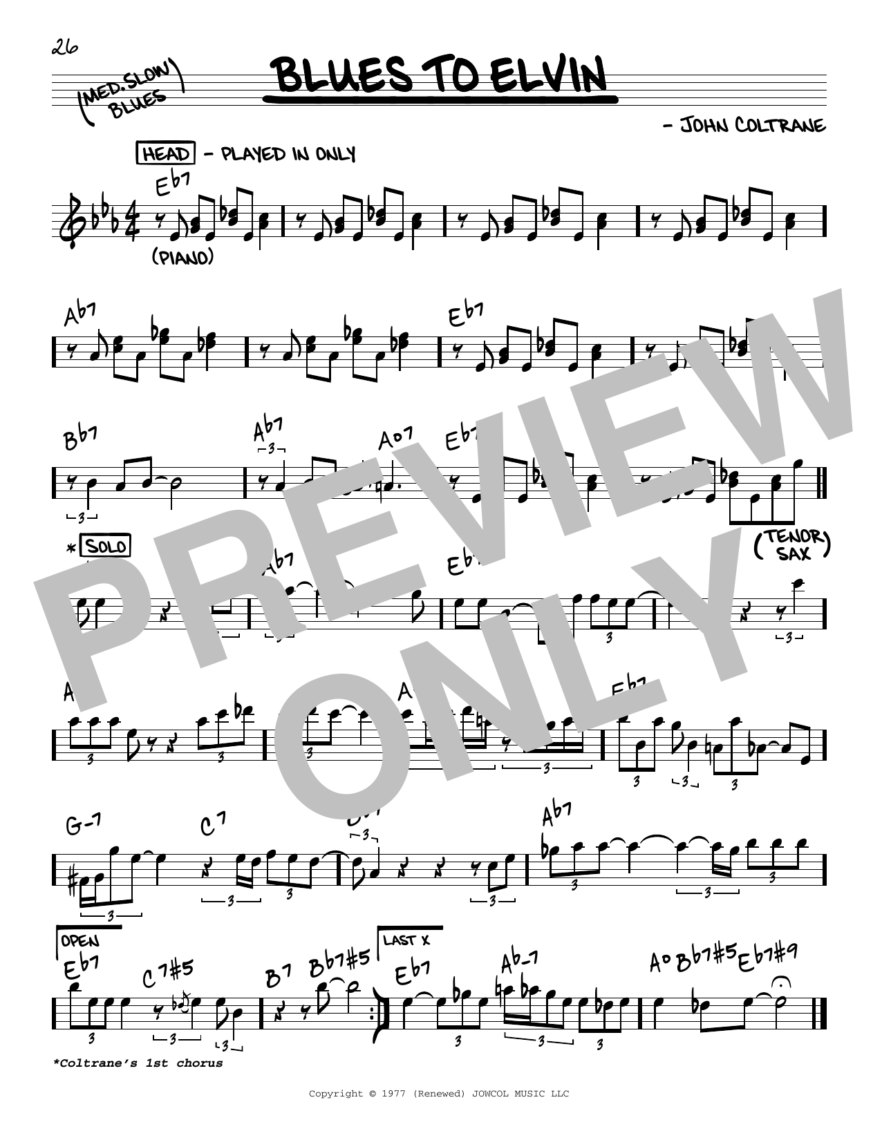 John Coltrane Blues To Elvin Sheet Music Notes & Chords for Real Book – Melody & Chords - Download or Print PDF