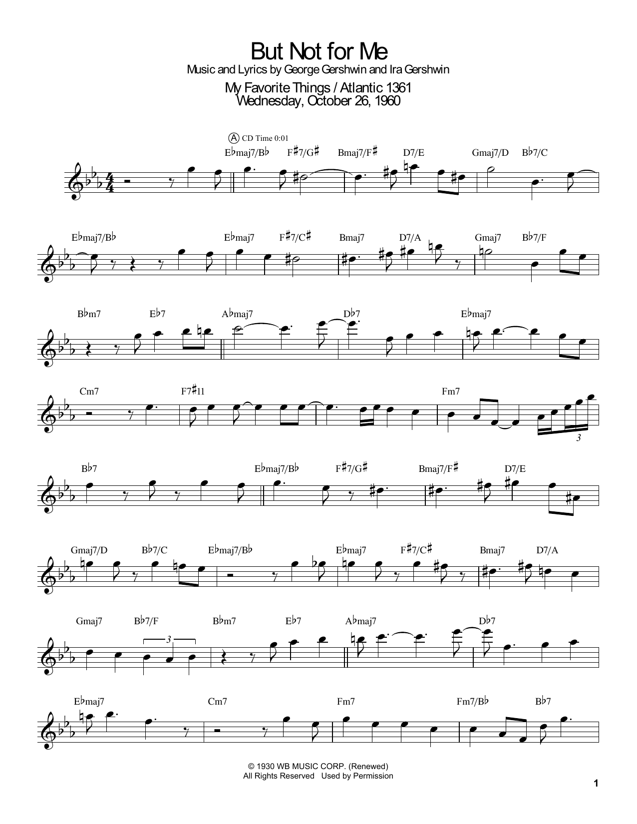 John Coltrane But Not For Me Sheet Music Notes & Chords for Tenor Sax Transcription - Download or Print PDF