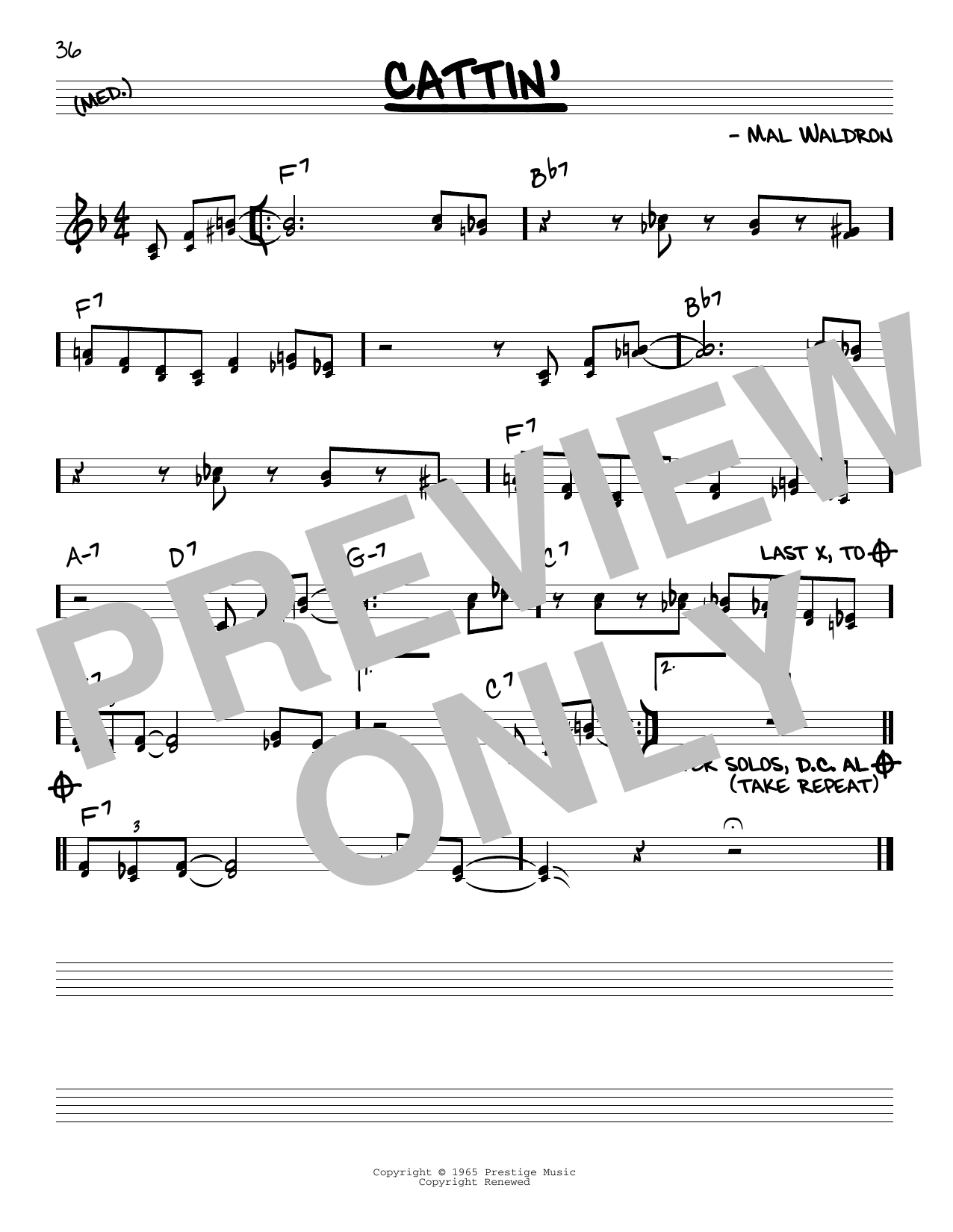 John Coltrane Cattin' Sheet Music Notes & Chords for Real Book – Melody & Chords - Download or Print PDF