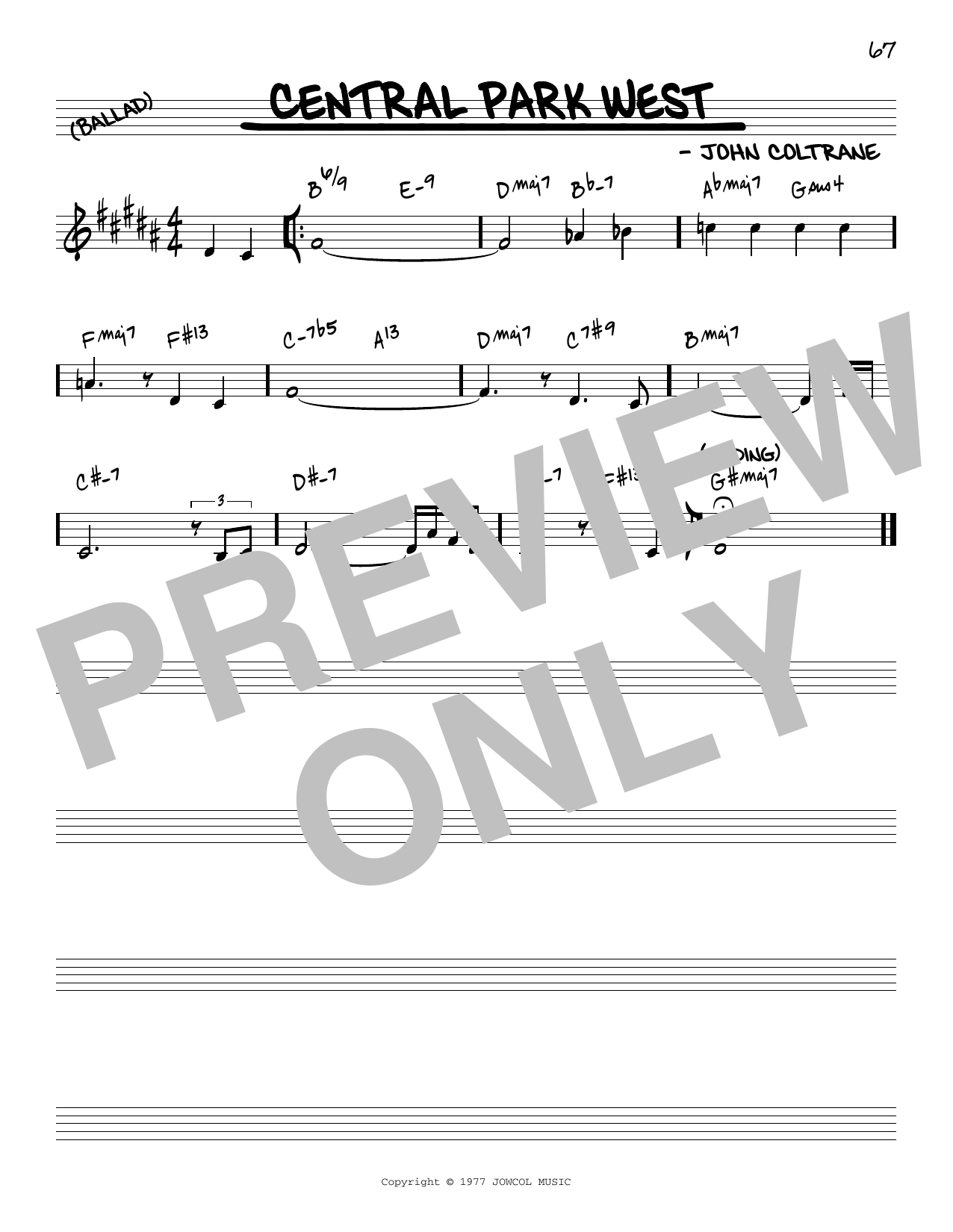 John Coltrane Central Park West [Reharmonized version] (arr. Jack Grassel) Sheet Music Notes & Chords for Real Book – Melody & Chords - Download or Print PDF