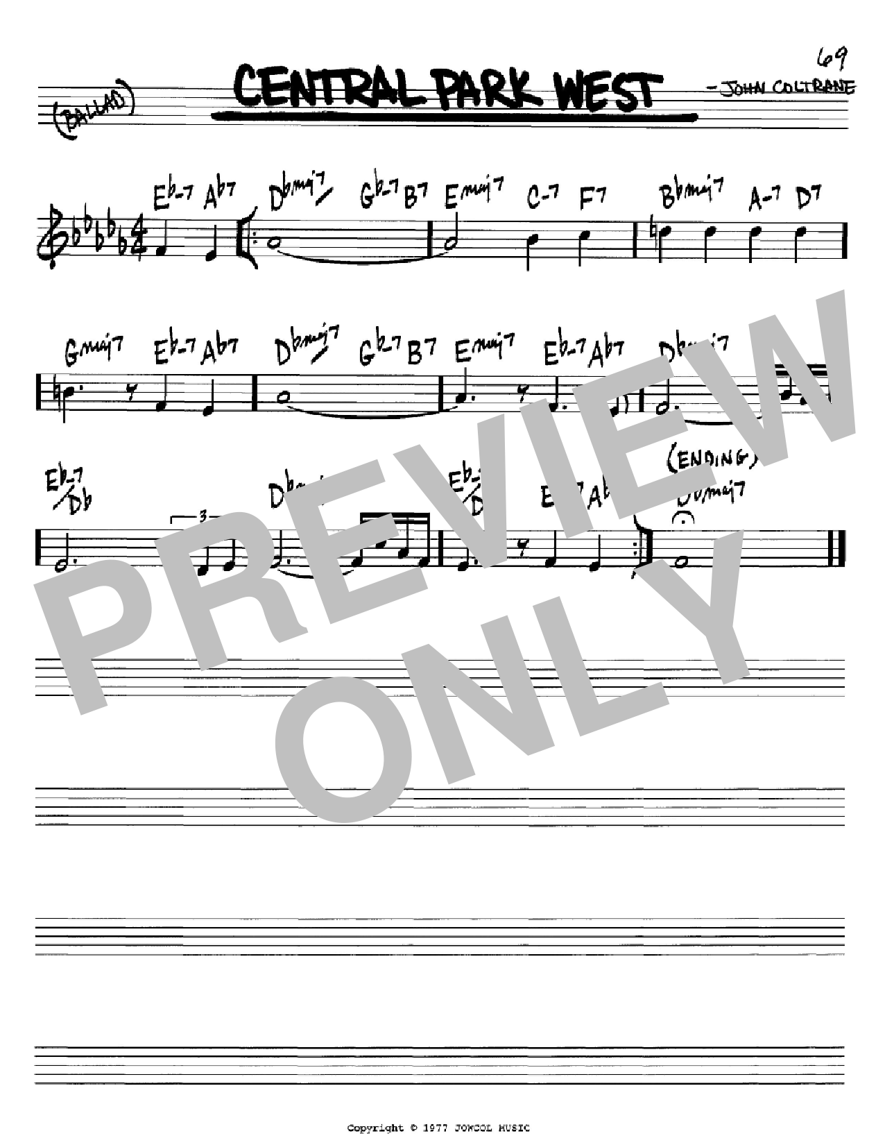 John Coltrane Central Park West Sheet Music Notes & Chords for Tenor Sax Transcription - Download or Print PDF