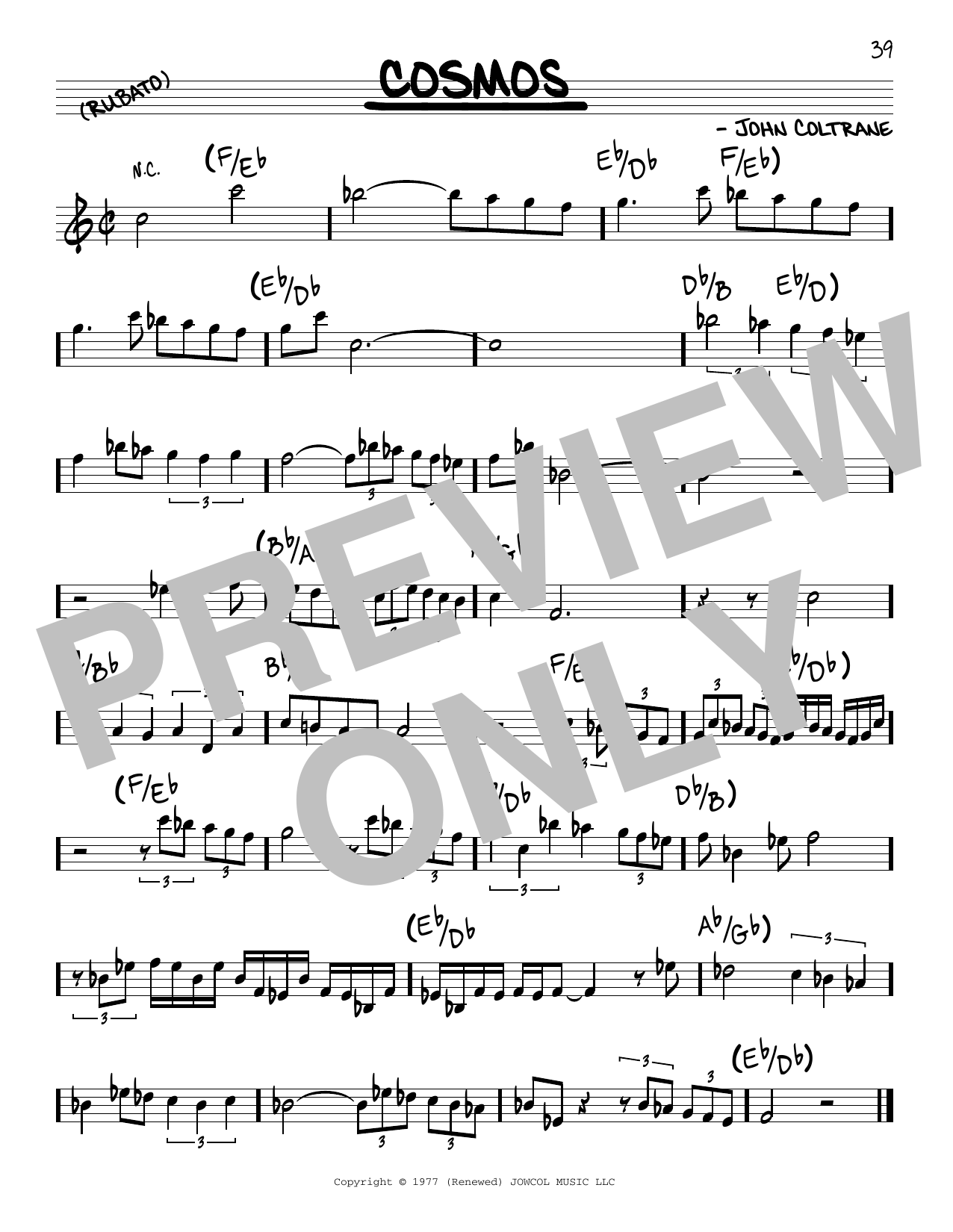 John Coltrane Cosmos Sheet Music Notes & Chords for Real Book – Melody & Chords - Download or Print PDF