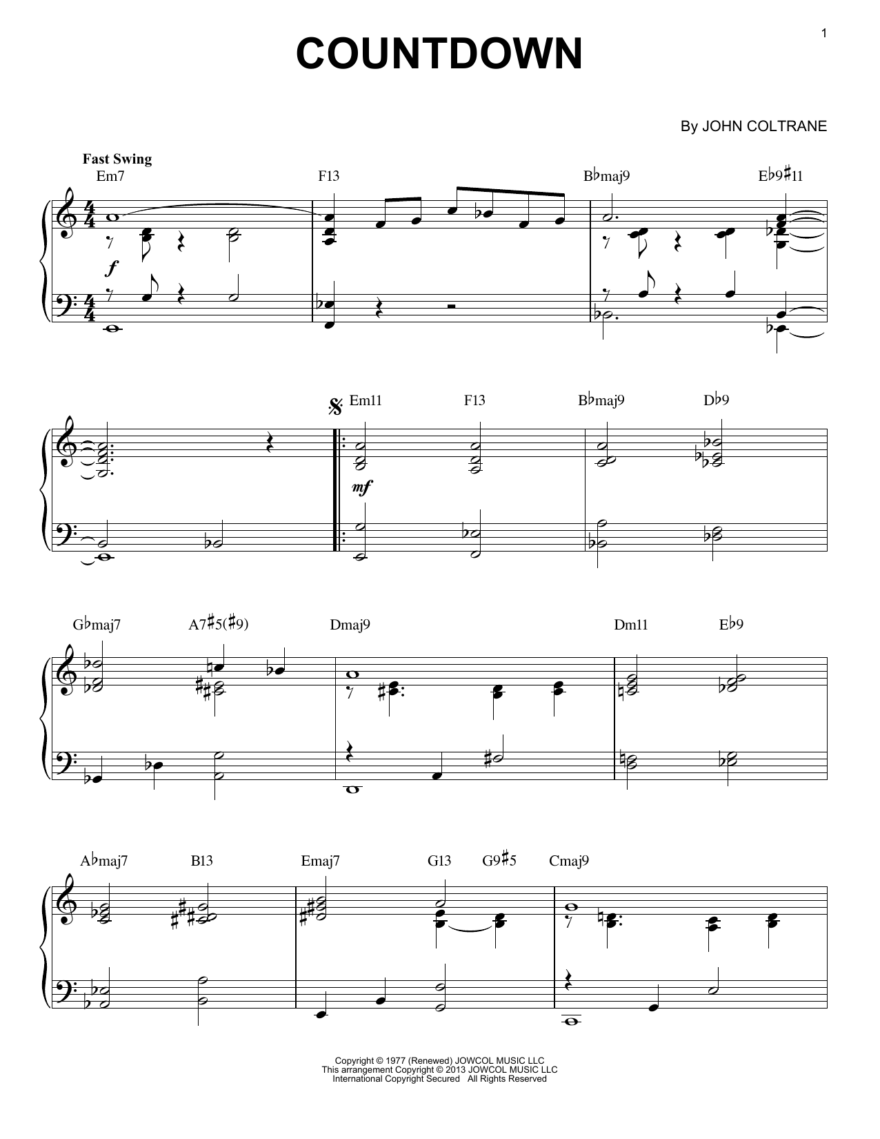 John Coltrane Countdown (arr. Brent Edstrom) Sheet Music Notes & Chords for Piano Solo - Download or Print PDF