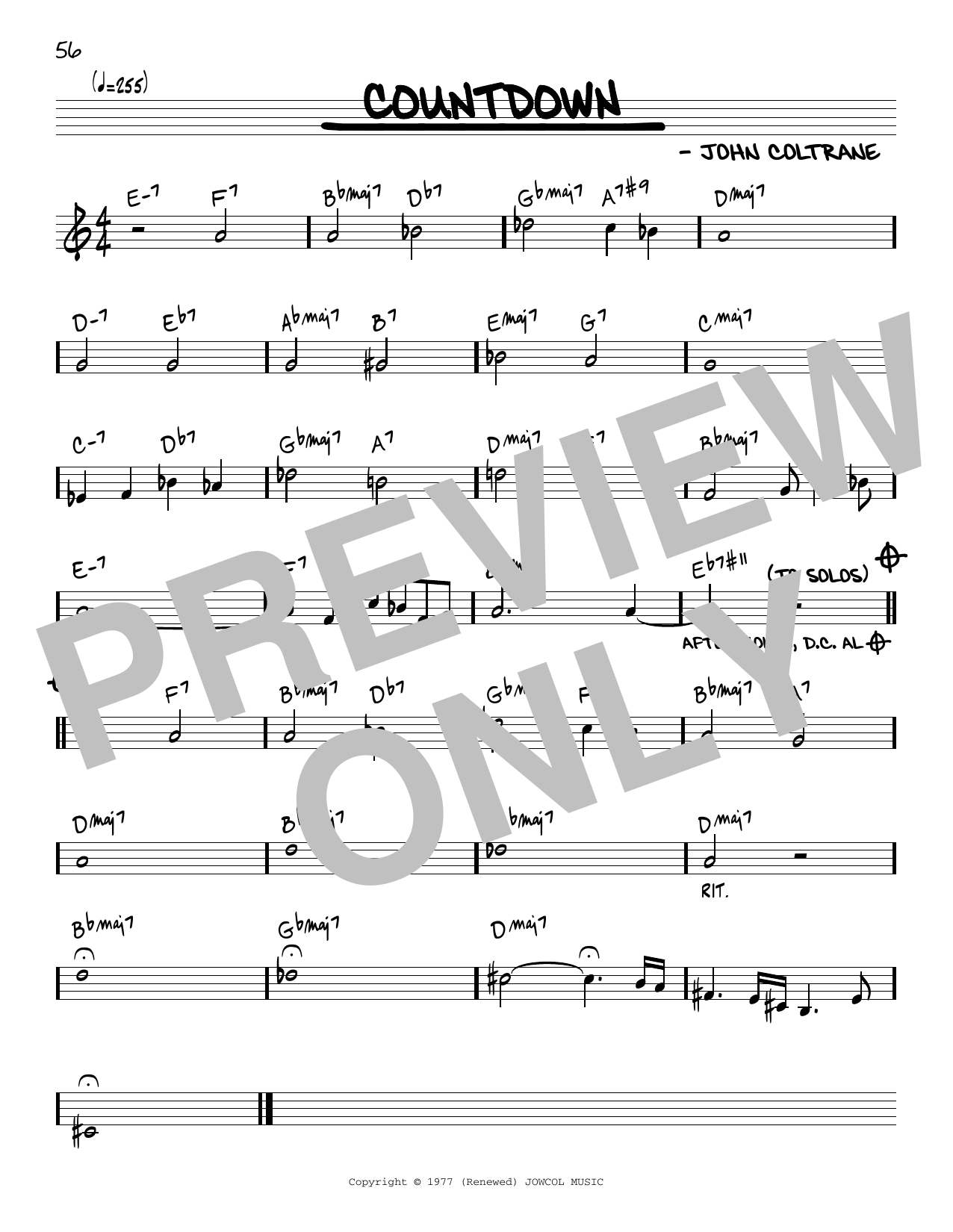 John Coltrane Countdown Sheet Music Notes & Chords for Real Book – Melody & Chords - Download or Print PDF