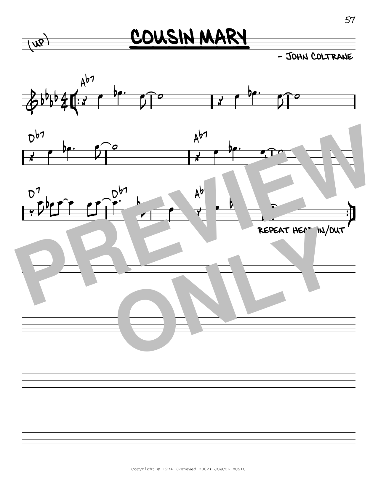 John Coltrane Cousin Mary Sheet Music Notes & Chords for Real Book – Melody & Chords - Download or Print PDF