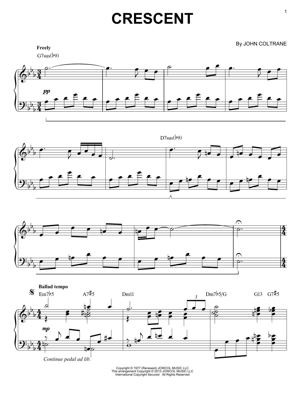 John Coltrane Crescent (arr. Brent Edstrom) Sheet Music Notes & Chords for Piano Solo - Download or Print PDF