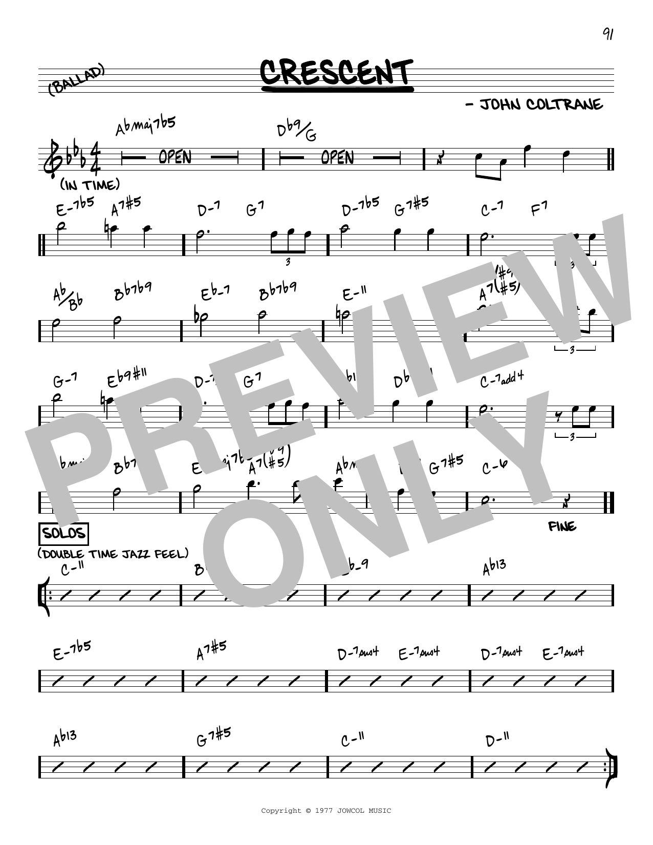 John Coltrane Crescent [Reharmonized version] (arr. Jack Grassel) Sheet Music Notes & Chords for Real Book – Melody & Chords - Download or Print PDF