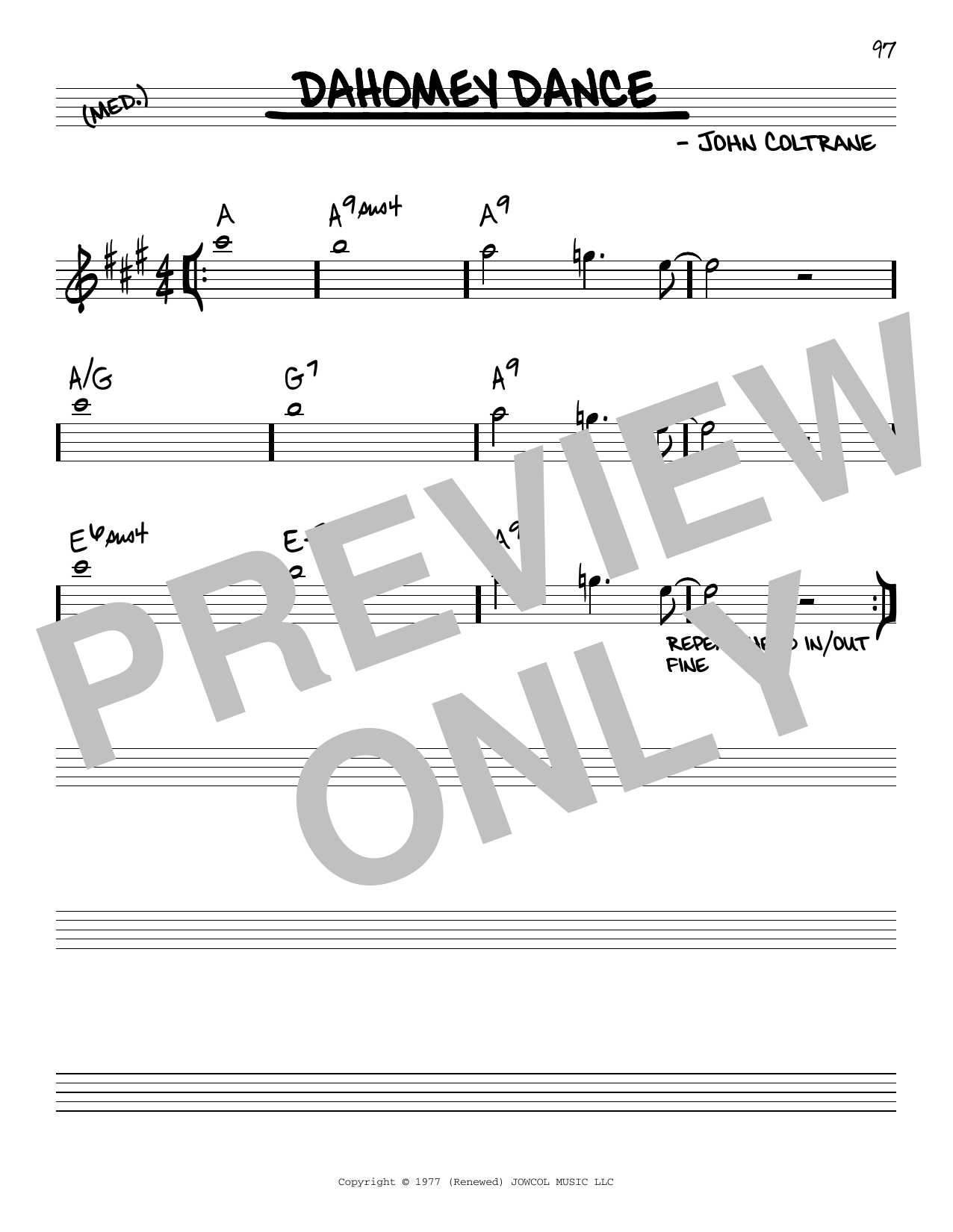 John Coltrane Dahomey Dance Sheet Music Notes & Chords for Real Book – Melody & Chords - Download or Print PDF