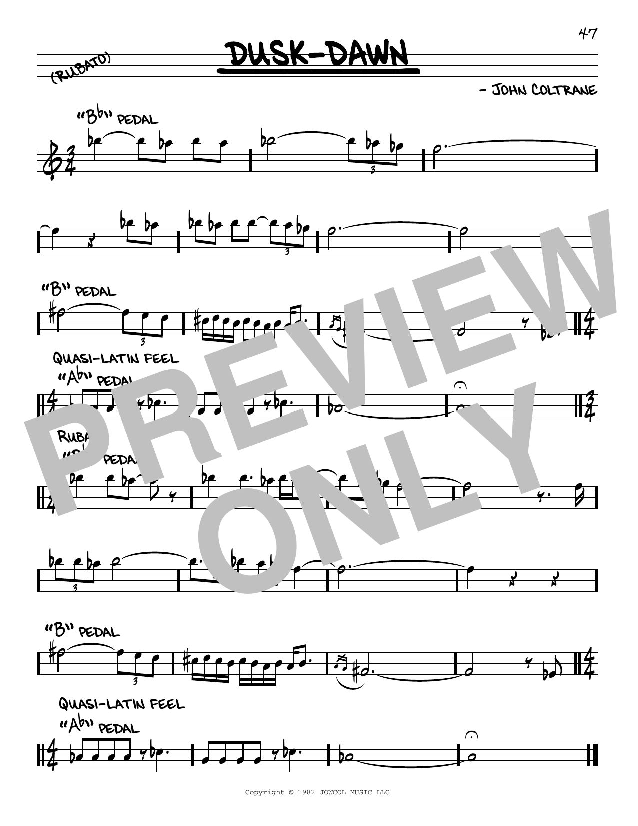 John Coltrane Dusk-Dawn Sheet Music Notes & Chords for Real Book – Melody & Chords - Download or Print PDF