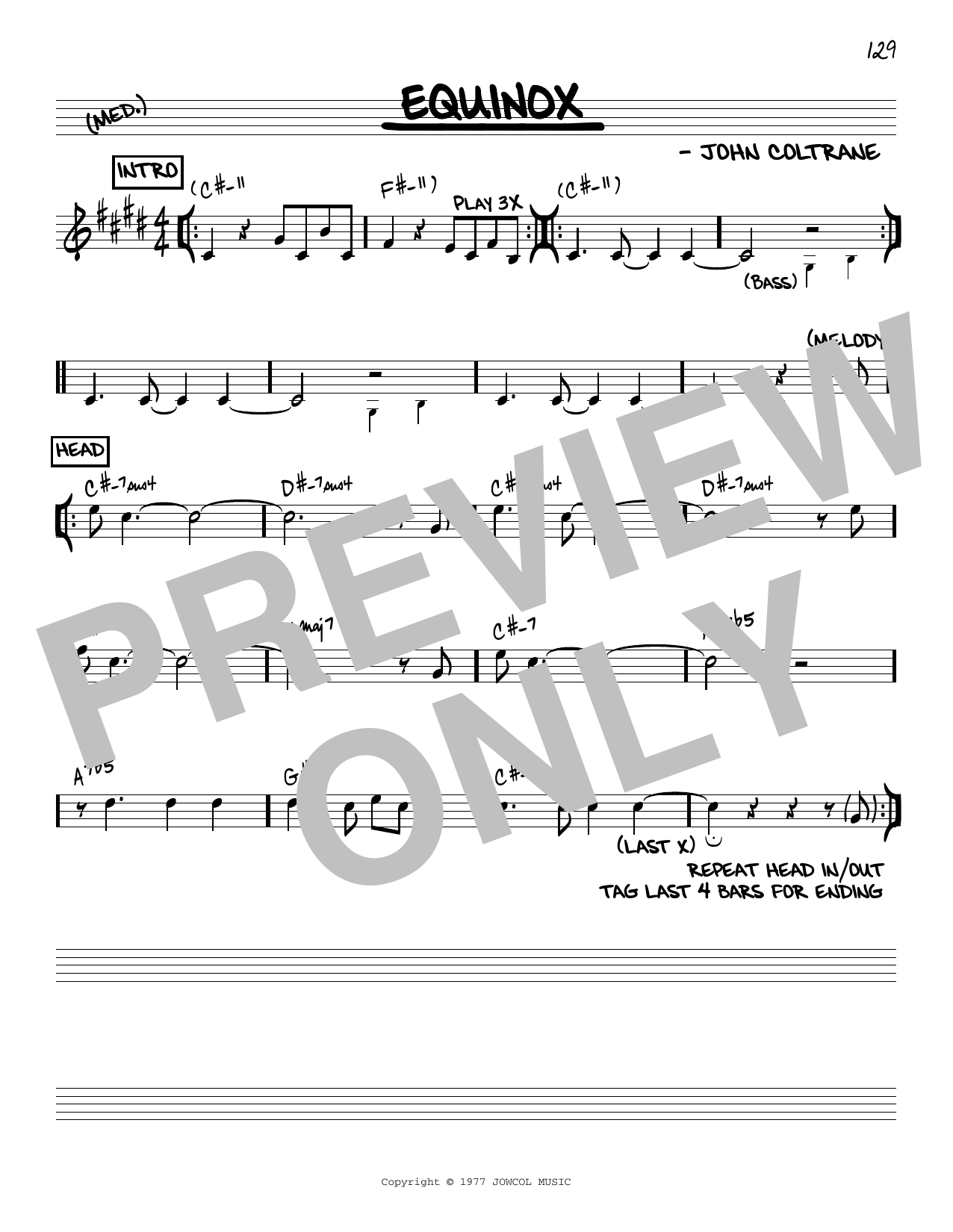 John Coltrane Equinox [Reharmonized version] (arr. Jack Grassel) Sheet Music Notes & Chords for Real Book – Melody & Chords - Download or Print PDF