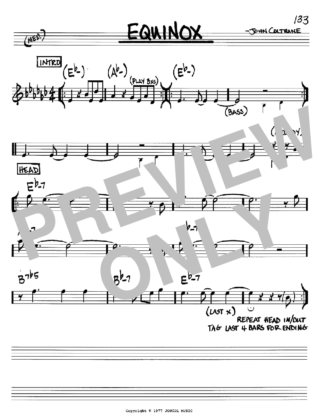 John Coltrane Equinox Sheet Music Notes & Chords for Real Book – Melody & Chords - Download or Print PDF