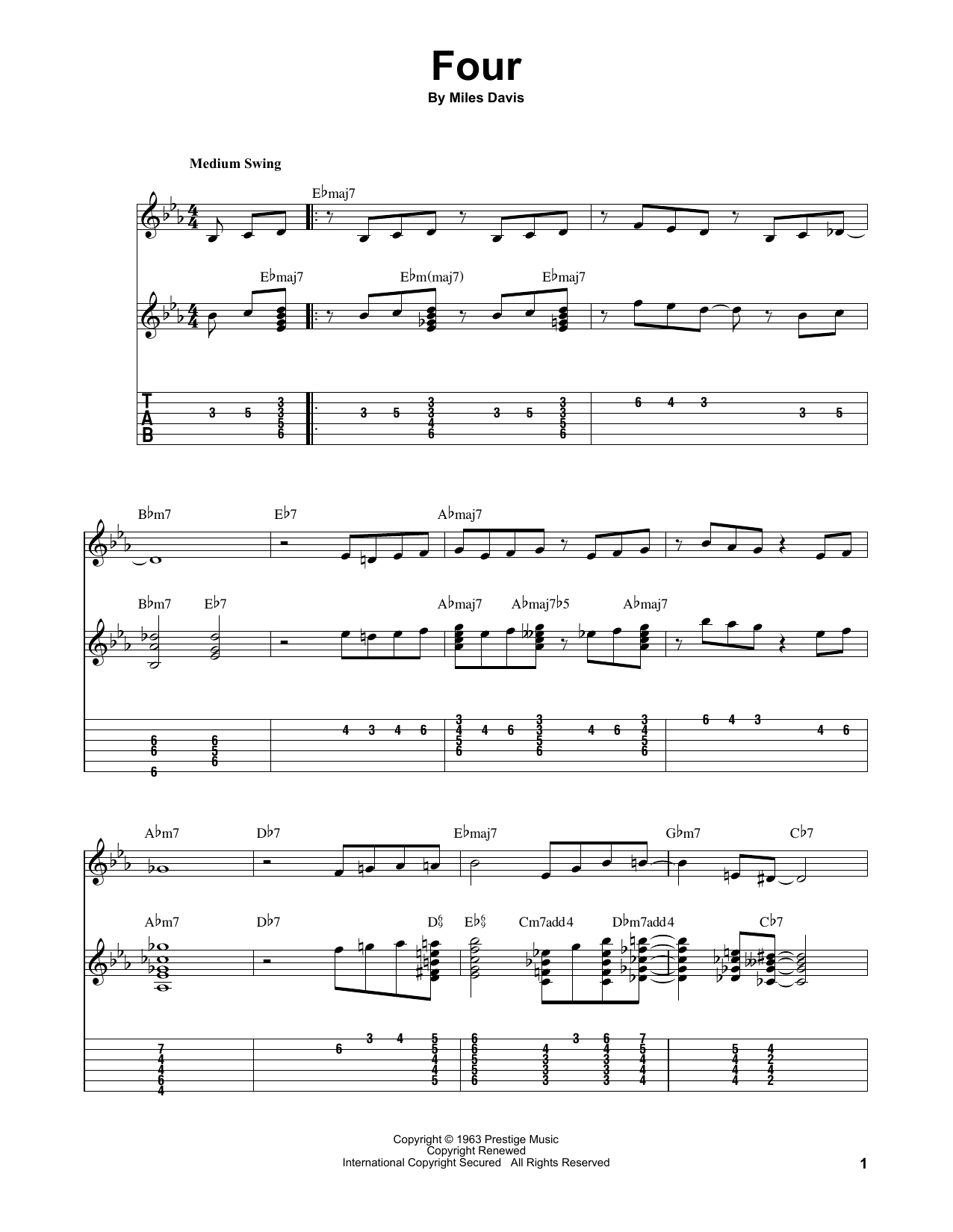 John Coltrane Four Sheet Music Notes & Chords for Easy Guitar Tab - Download or Print PDF