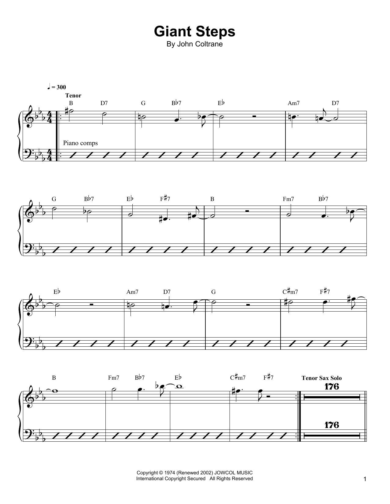 John Coltrane Giant Steps Sheet Music Notes & Chords for Piano Solo - Download or Print PDF