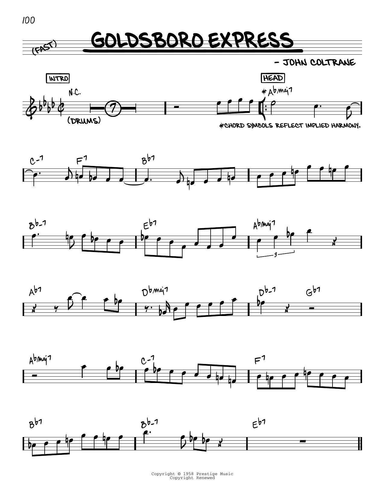 John Coltrane Goldsboro Express Sheet Music Notes & Chords for Real Book – Melody & Chords - Download or Print PDF