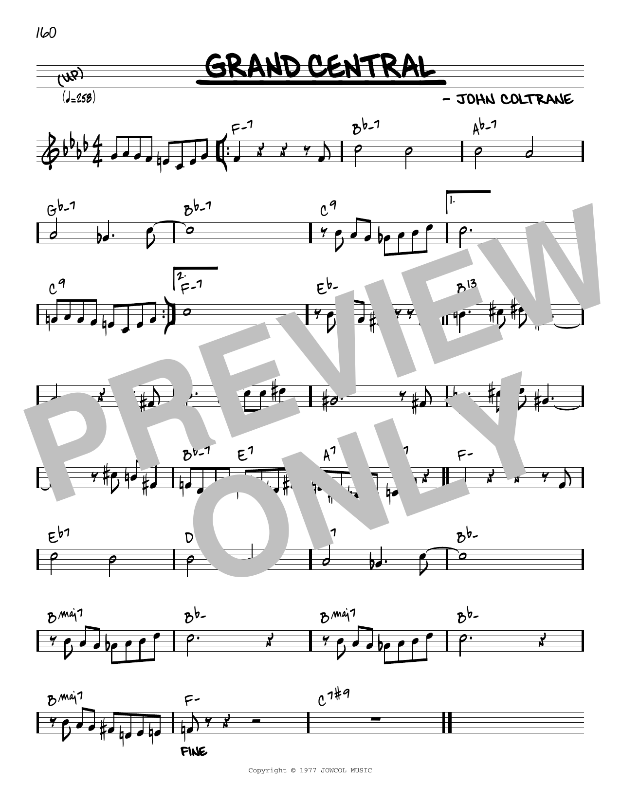John Coltrane Grand Central [Reharmonized version] (arr. Jack Grassel) Sheet Music Notes & Chords for Real Book – Melody & Chords - Download or Print PDF