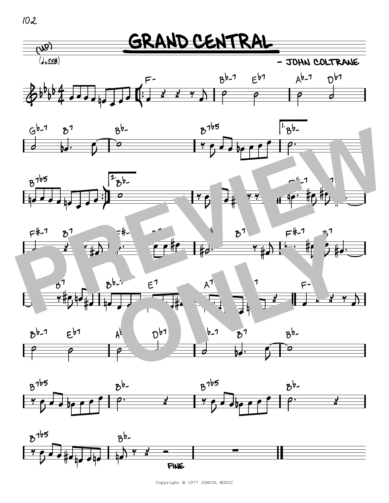 John Coltrane Grand Central Sheet Music Notes & Chords for Real Book – Melody & Chords - Download or Print PDF