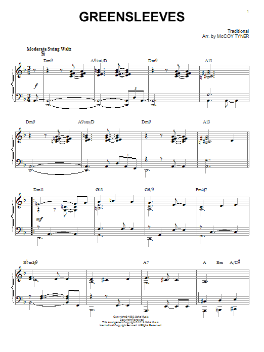 John Coltrane Greensleeves [Jazz version] (arr. Brent Edstrom) Sheet Music Notes & Chords for Piano - Download or Print PDF