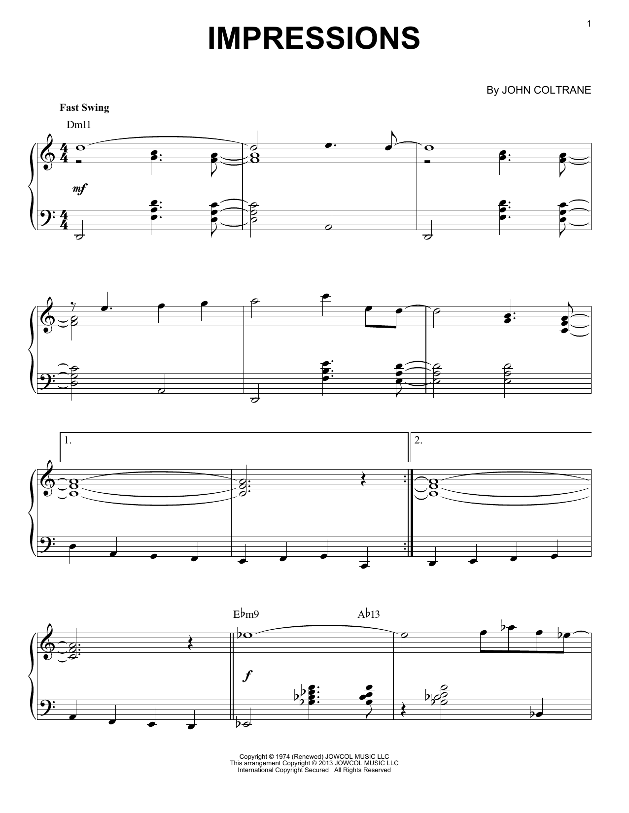 John Coltrane Impressions (arr. Brent Edstrom) Sheet Music Notes & Chords for Piano Solo - Download or Print PDF