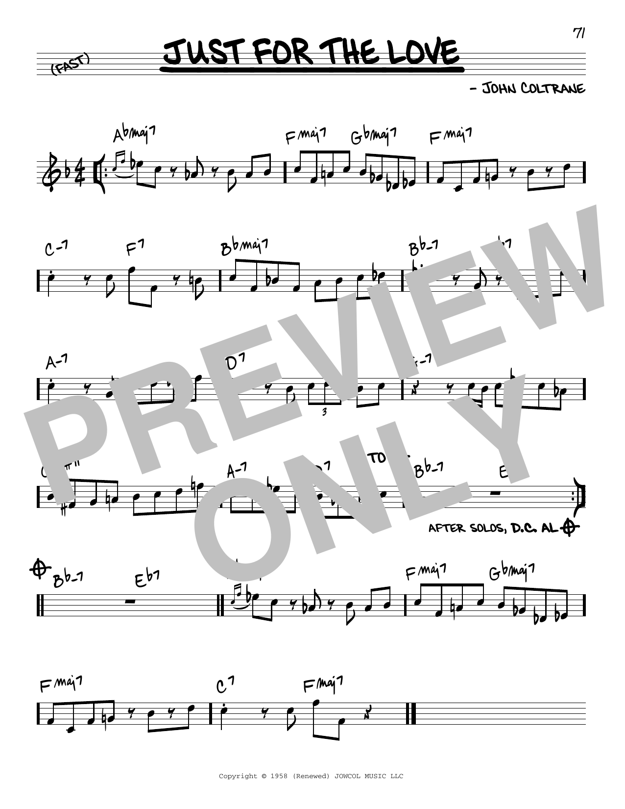 John Coltrane Just For The Love Sheet Music Notes & Chords for Real Book – Melody & Chords - Download or Print PDF