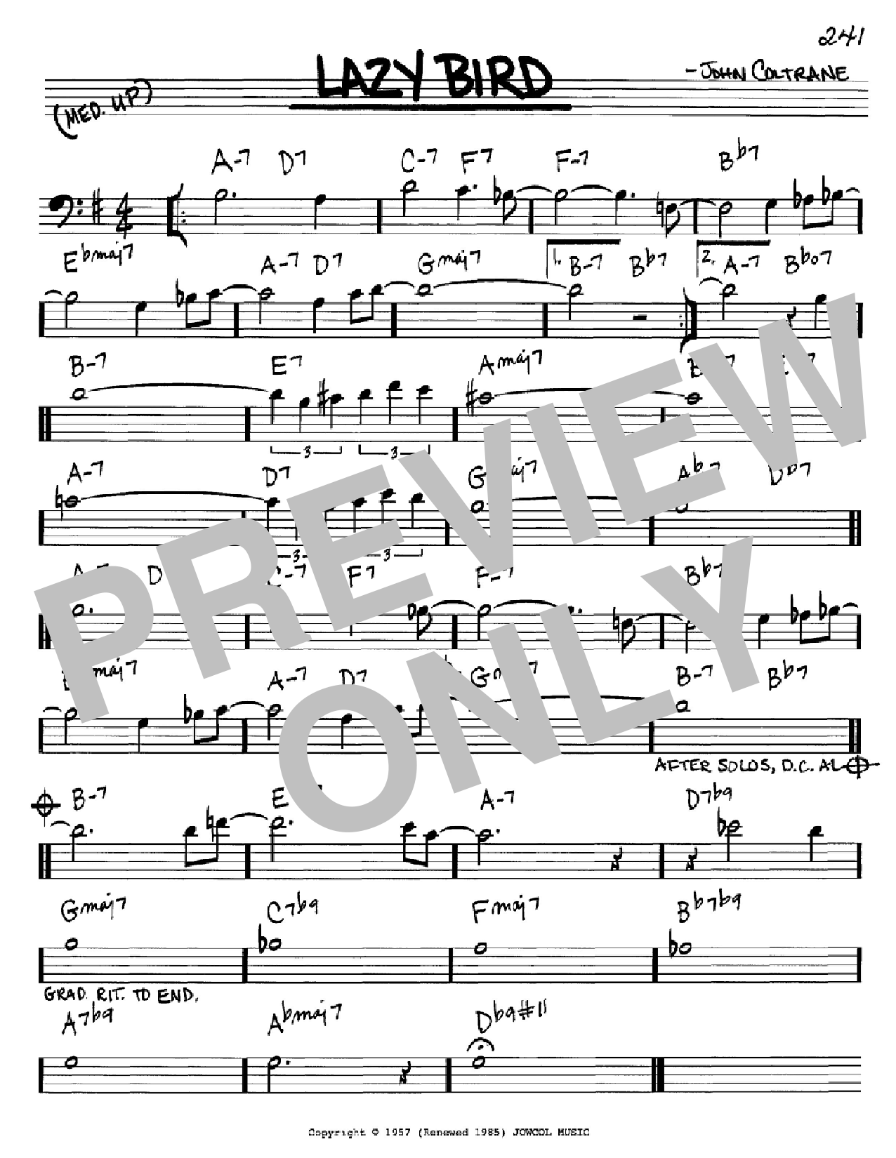 John Coltrane Lazy Bird Sheet Music Notes & Chords for Real Book – Melody & Chords - Download or Print PDF