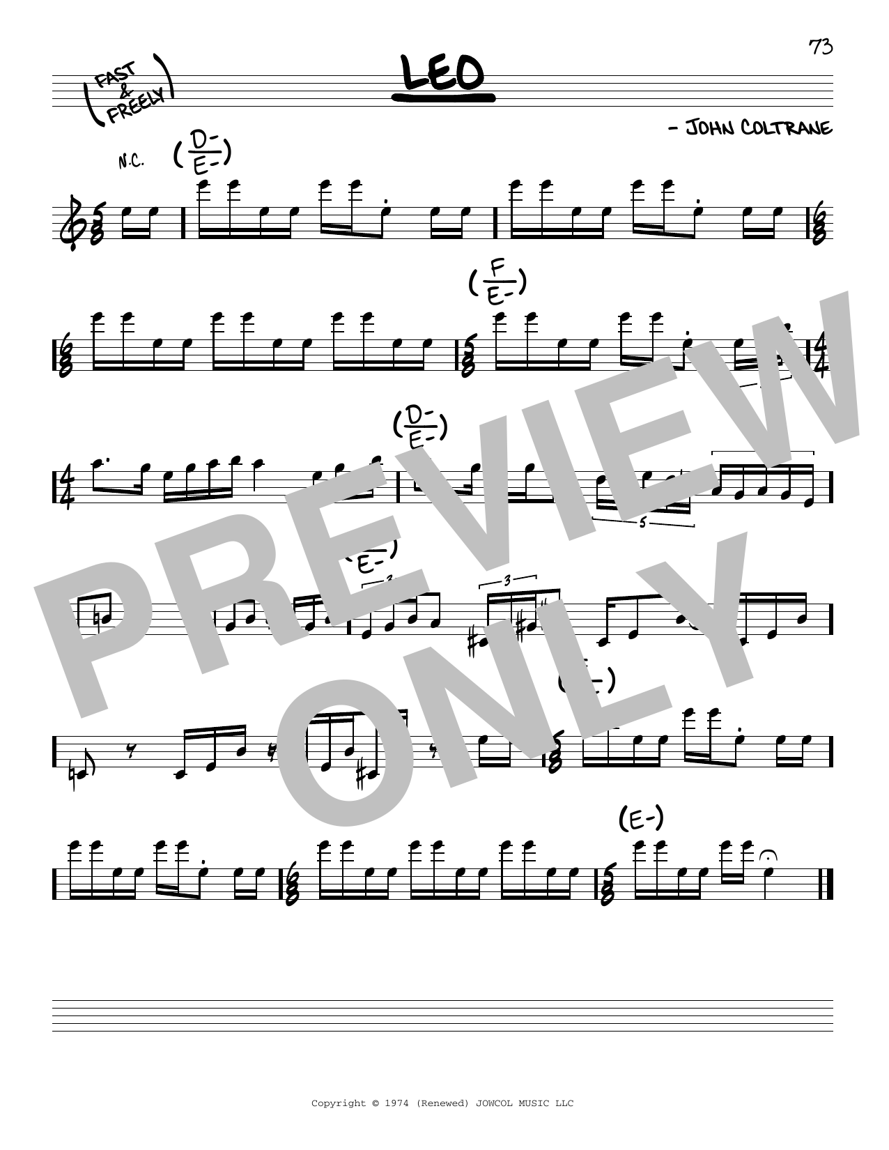 John Coltrane Leo Sheet Music Notes & Chords for Real Book – Melody & Chords - Download or Print PDF