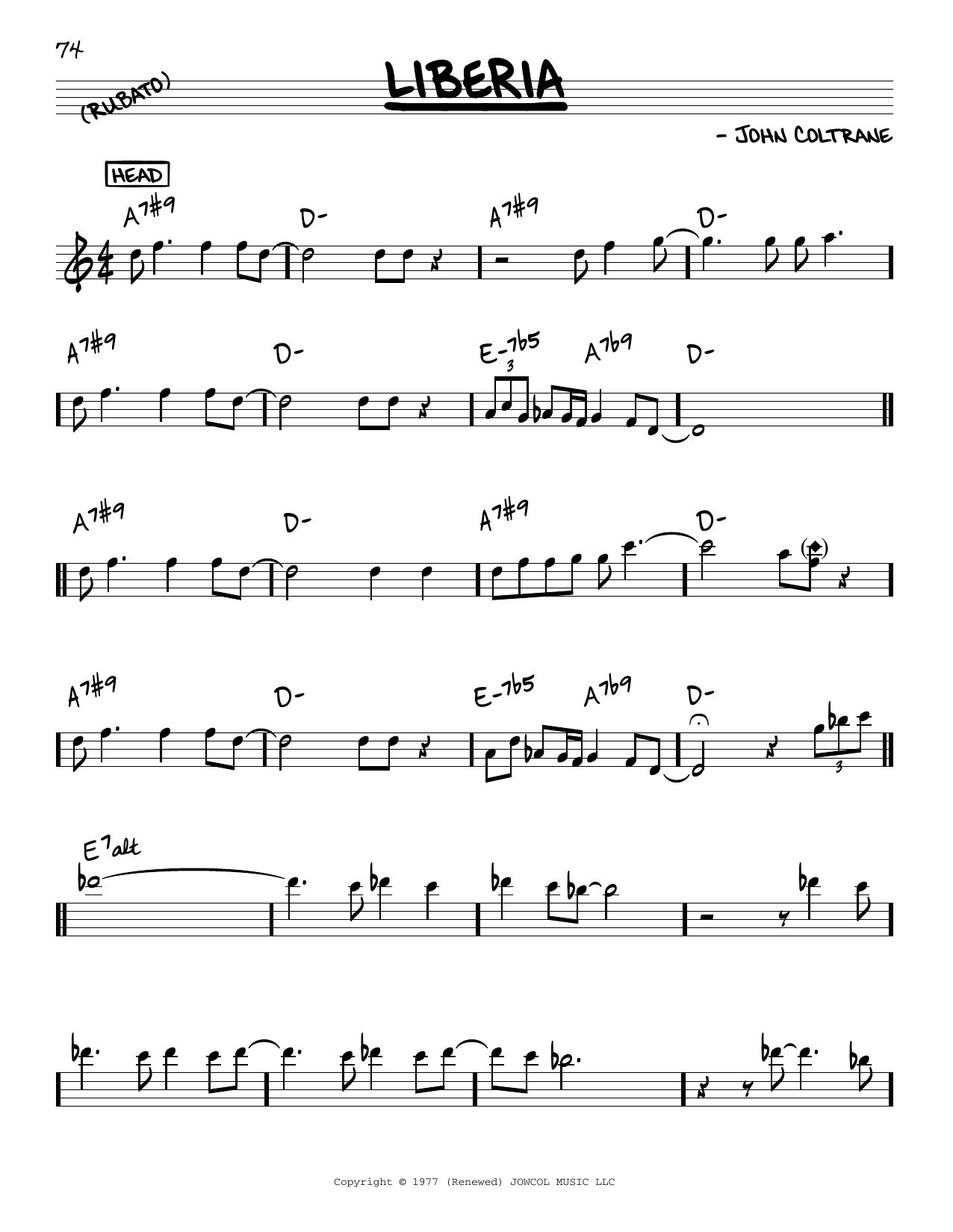 John Coltrane Liberia Sheet Music Notes & Chords for Real Book – Melody & Chords - Download or Print PDF