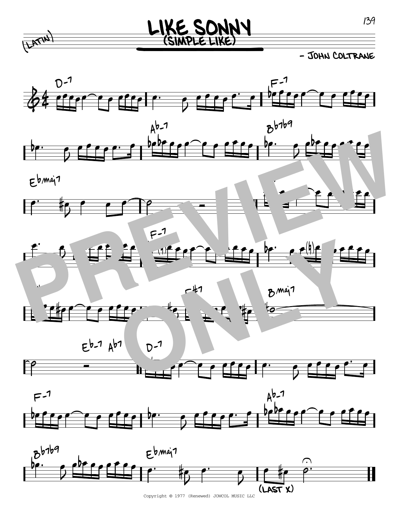 John Coltrane Like Sonny (Simple Like) Sheet Music Notes & Chords for Real Book – Melody & Chords - Download or Print PDF