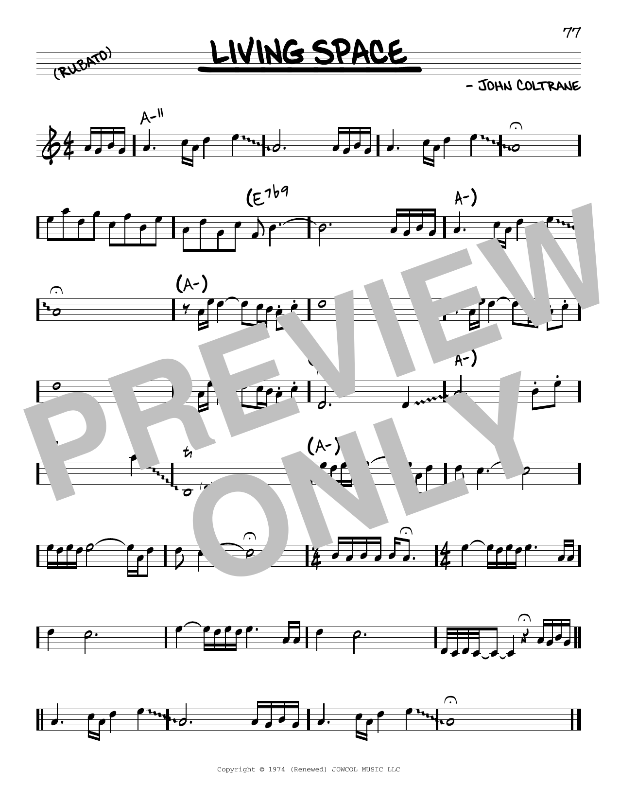 John Coltrane Living Space Sheet Music Notes & Chords for Real Book – Melody & Chords - Download or Print PDF