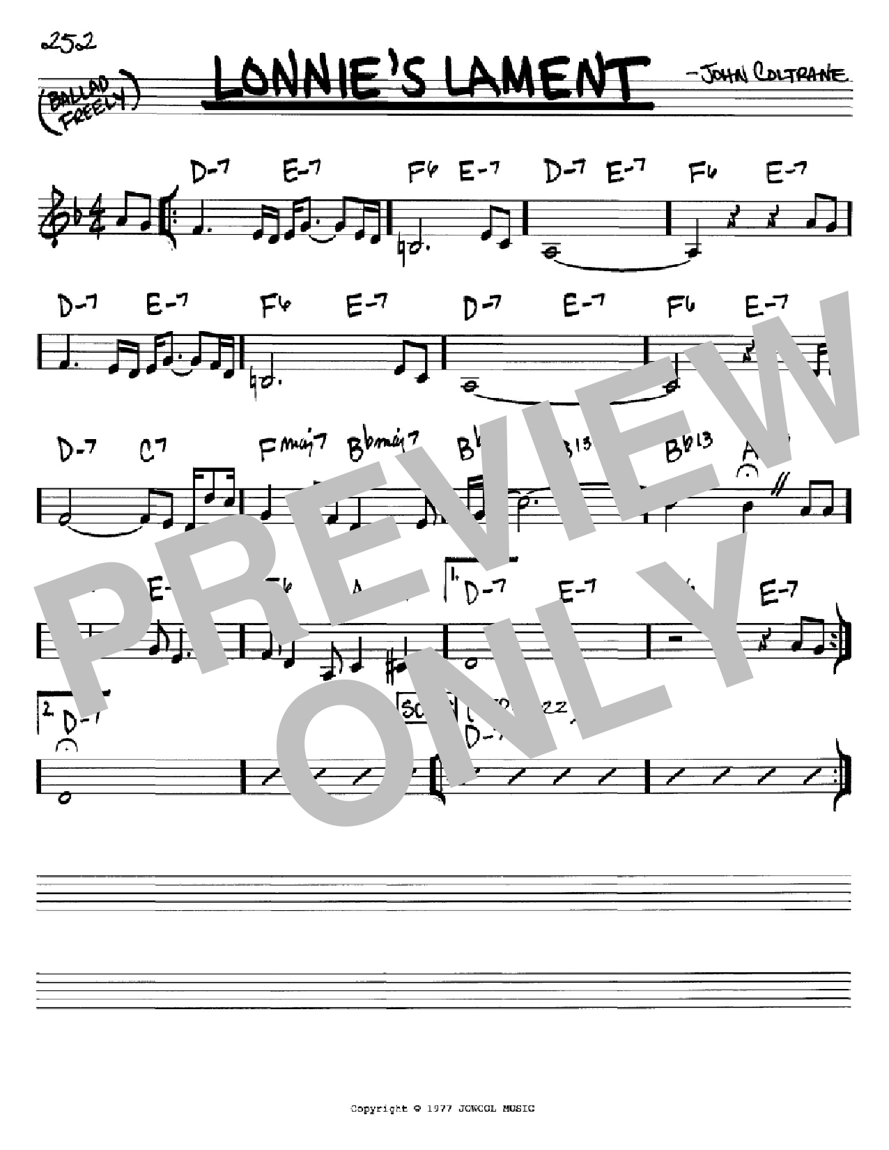 John Coltrane Lonnie's Lament Sheet Music Notes & Chords for Real Book – Melody & Chords - Download or Print PDF