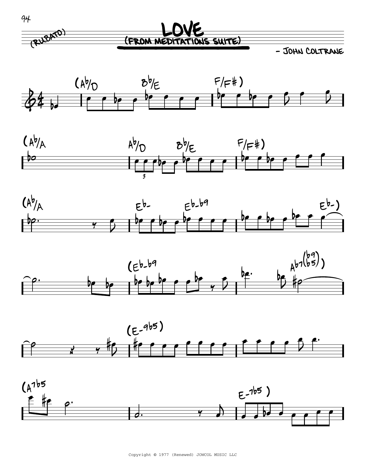 John Coltrane Love Sheet Music Notes & Chords for Real Book – Melody & Chords - Download or Print PDF