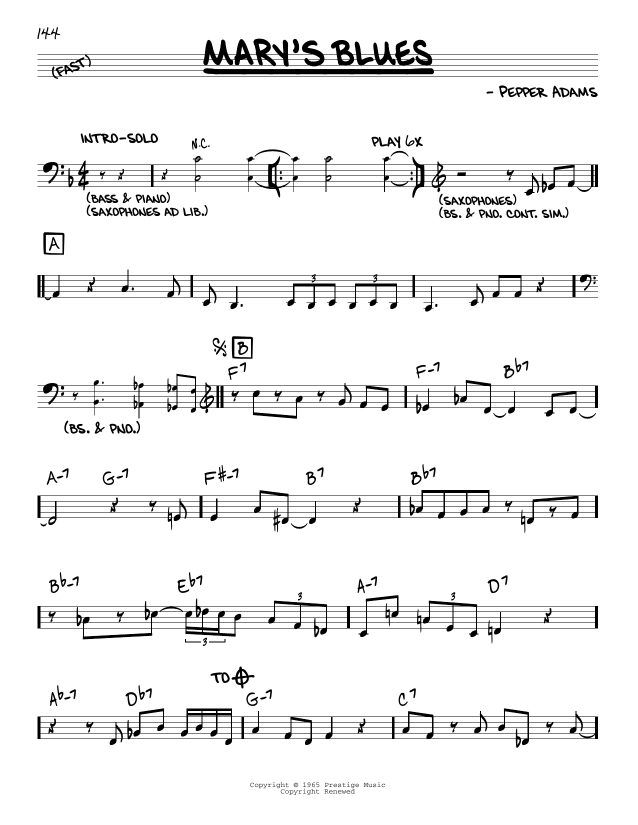 John Coltrane Mary's Blues Sheet Music Notes & Chords for Real Book – Melody & Chords - Download or Print PDF