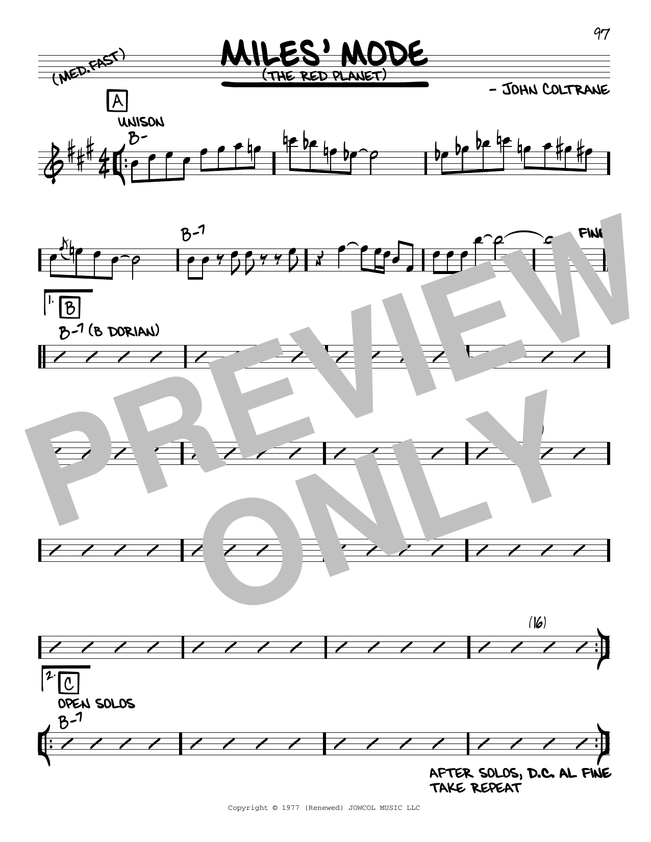 John Coltrane Miles' Mode (The Red Planet) Sheet Music Notes & Chords for Real Book – Melody & Chords - Download or Print PDF