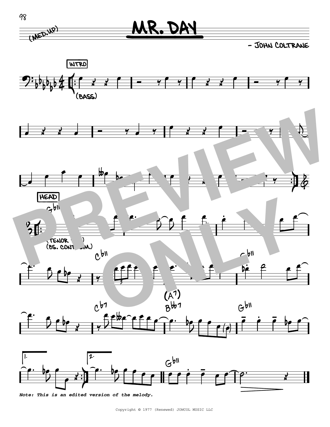 John Coltrane Mr. Day Sheet Music Notes & Chords for Real Book – Melody & Chords - Download or Print PDF