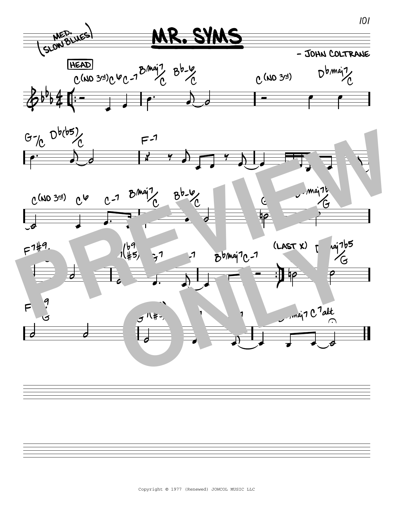 John Coltrane Mr. Syms Sheet Music Notes & Chords for Real Book – Melody & Chords - Download or Print PDF