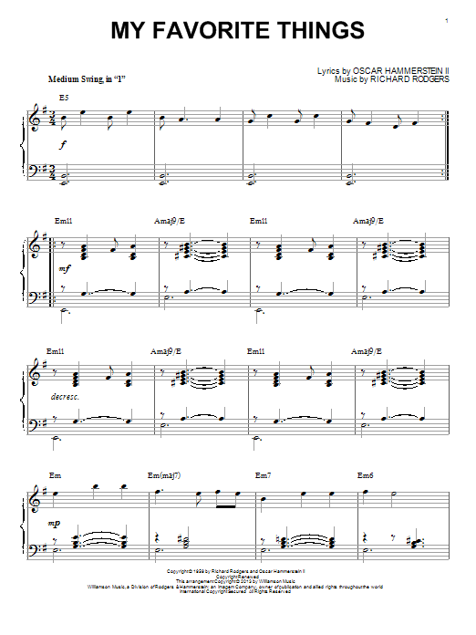 John Coltrane My Favorite Things [Jazz version] (from The Sound Of Music) (arr. Brent Edstrom) Sheet Music Notes & Chords for Piano - Download or Print PDF