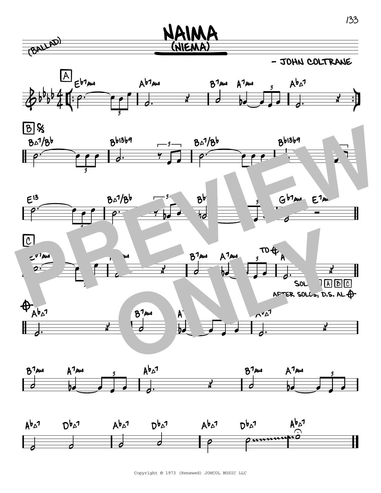 John Coltrane Naima (Niema) (arr. David Hazeltine) Sheet Music Notes & Chords for Real Book – Enhanced Chords - Download or Print PDF