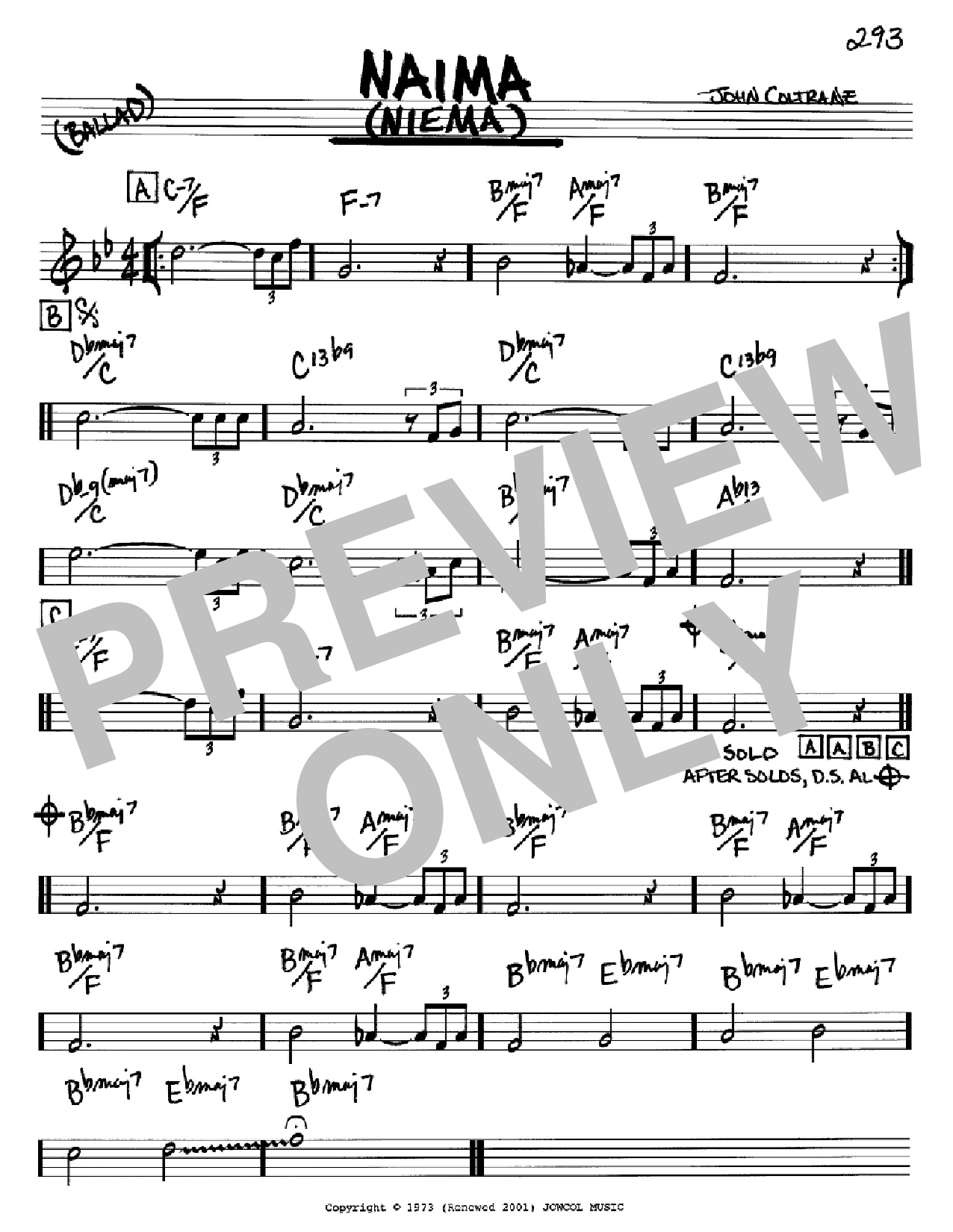 John Coltrane Naima (Niema) Sheet Music Notes & Chords for Real Book – Melody & Chords - Download or Print PDF