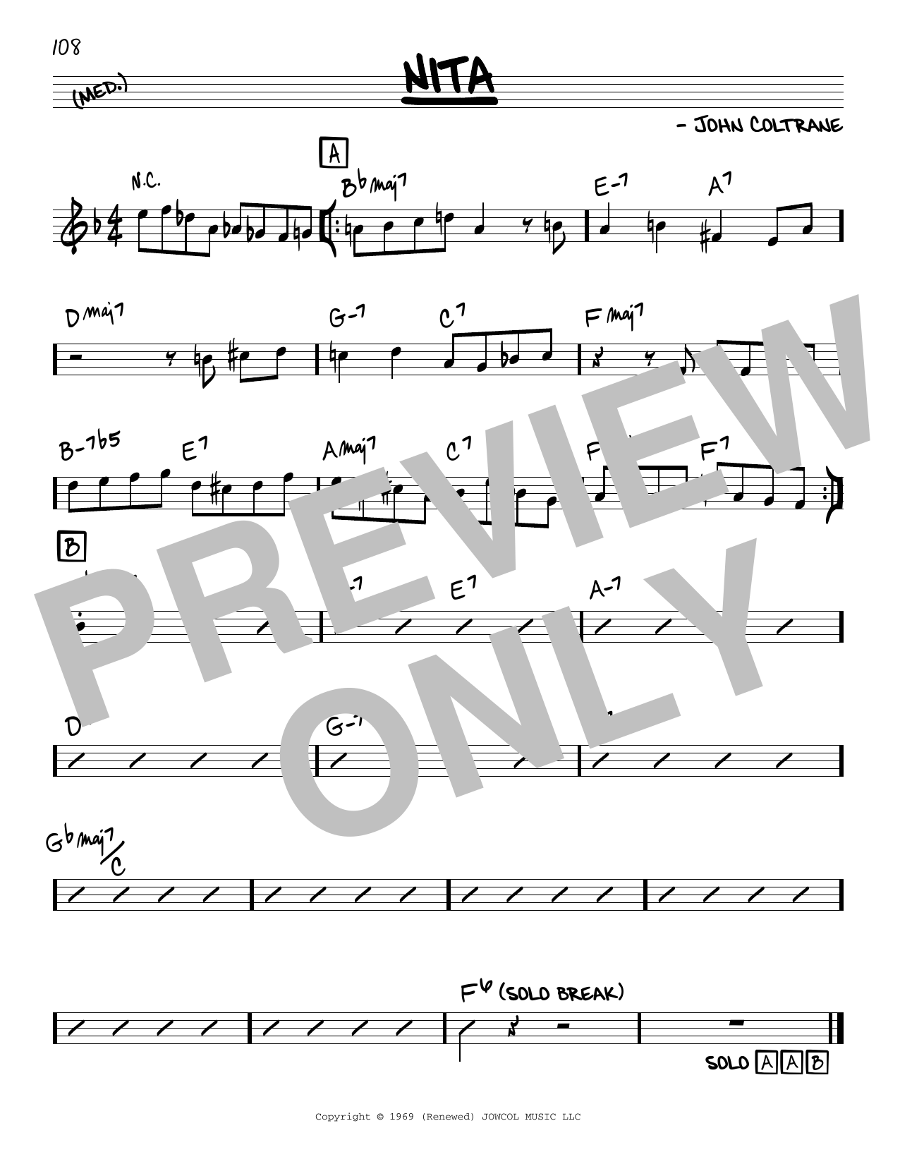 John Coltrane Nita Sheet Music Notes & Chords for Real Book – Melody & Chords - Download or Print PDF