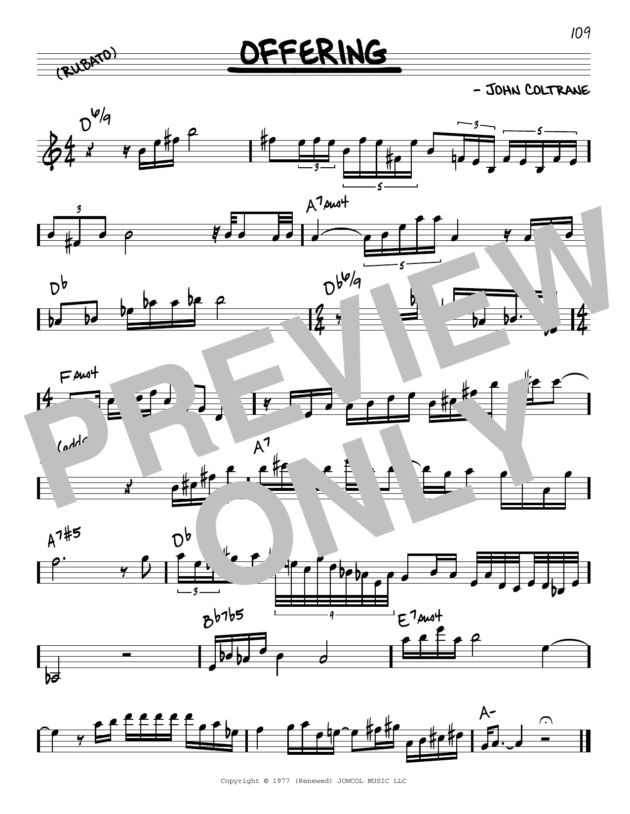 John Coltrane Offering Sheet Music Notes & Chords for Real Book – Melody & Chords - Download or Print PDF