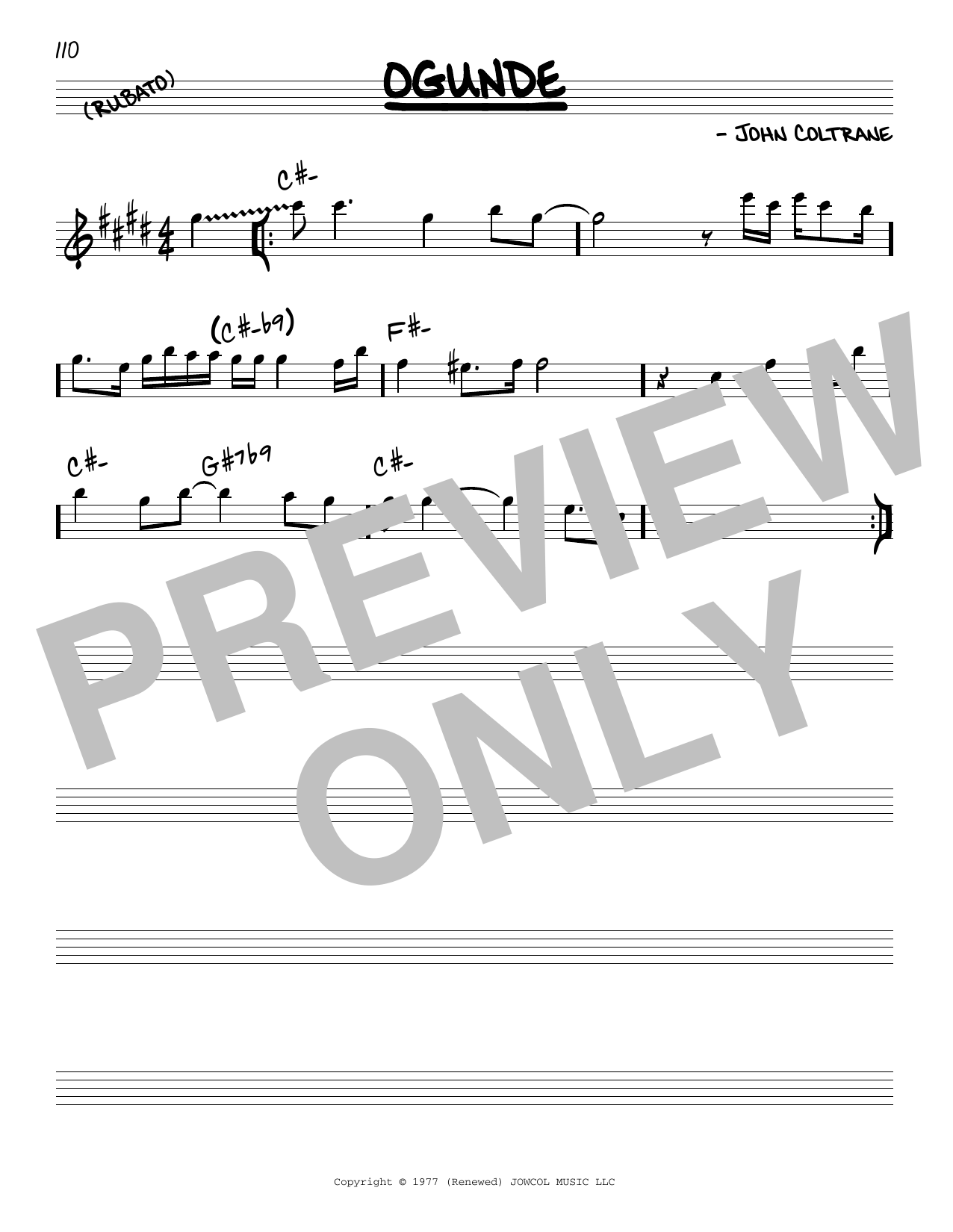 John Coltrane Ogunde Sheet Music Notes & Chords for Real Book – Melody & Chords - Download or Print PDF