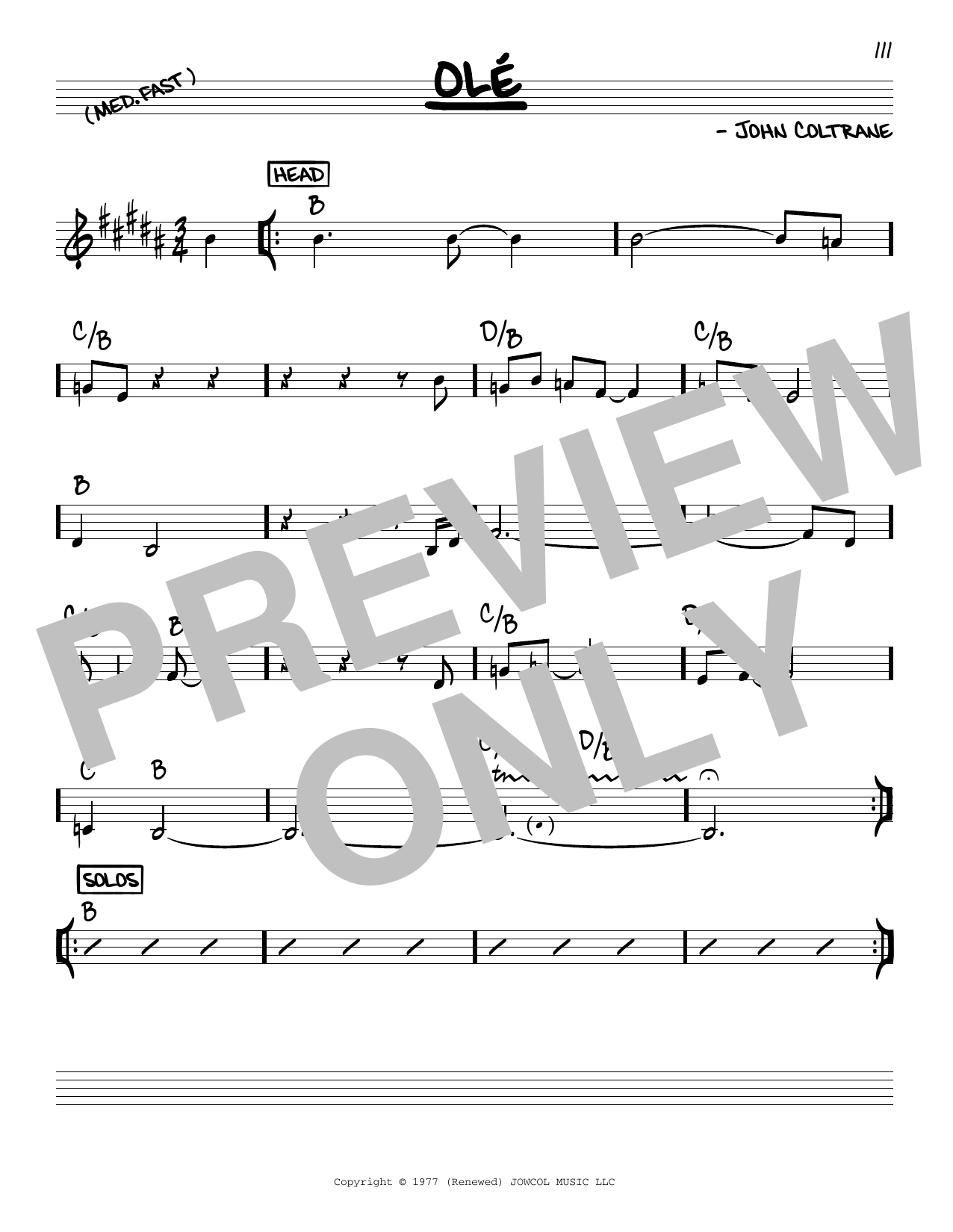 John Coltrane Olé Sheet Music Notes & Chords for Real Book – Melody & Chords - Download or Print PDF